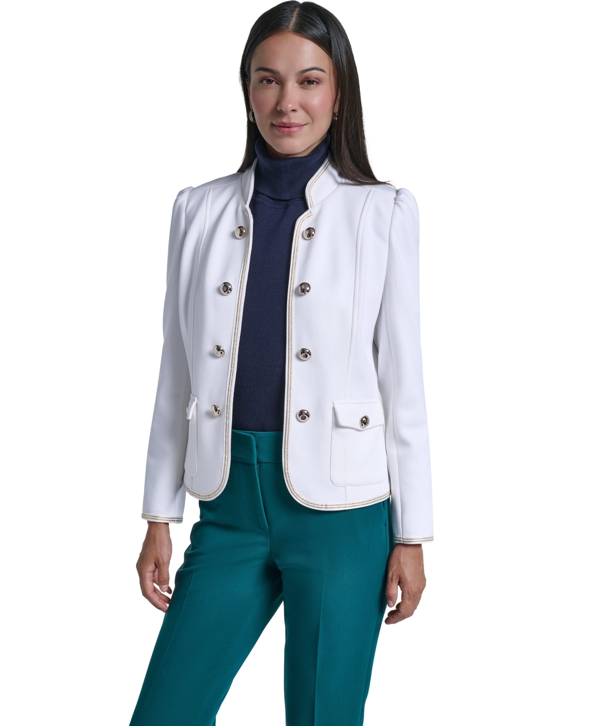 Tommy Hilfiger Women's Picuba Band Collar Shoulder-Padding Jacket - Ivory