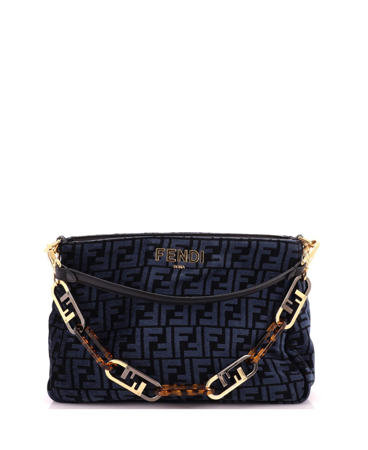 Pre-Owned Fendi O'Lock Zip Shoulder Bag Zucca Chenille