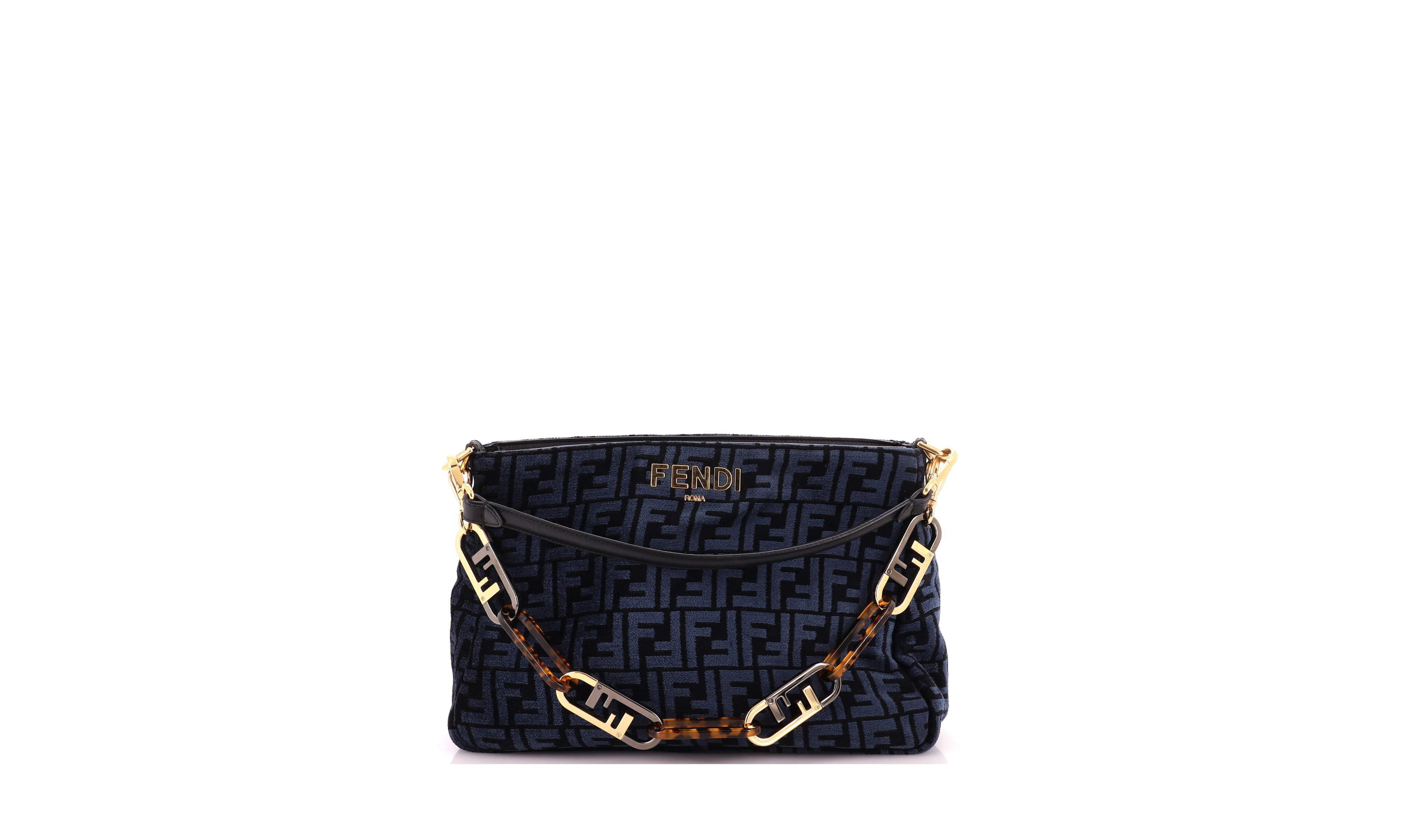 Pre-Owned Fendi O'Lock Zip Shoulder Bag Zucca Chenille