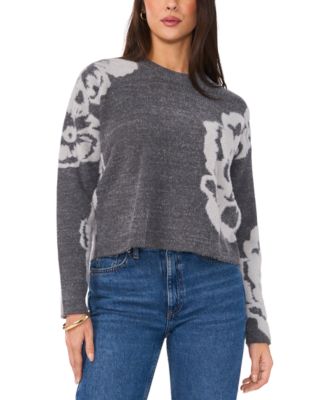 Women's Mock Neck Floral-Print Long-Sleeve Sweater
