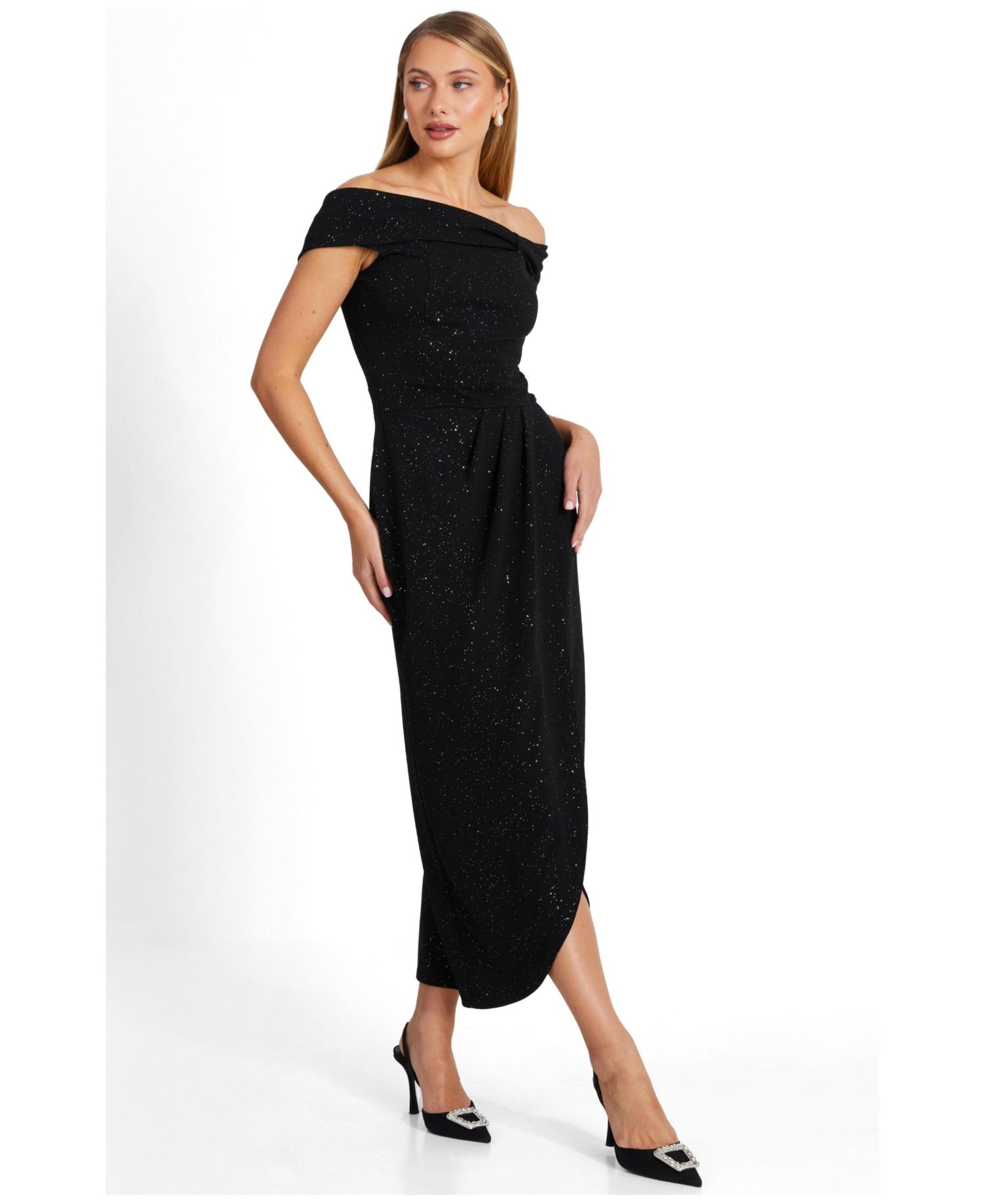 Women's Glitter Liverpool Bardot Wrap Midi Dress