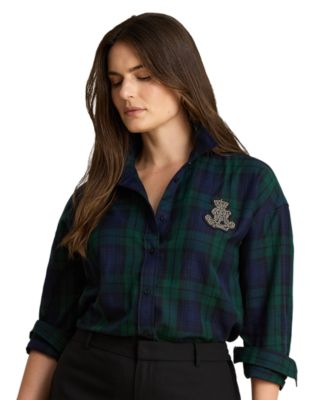 Petite Plaid Long-Sleeve Button-Up Shirt