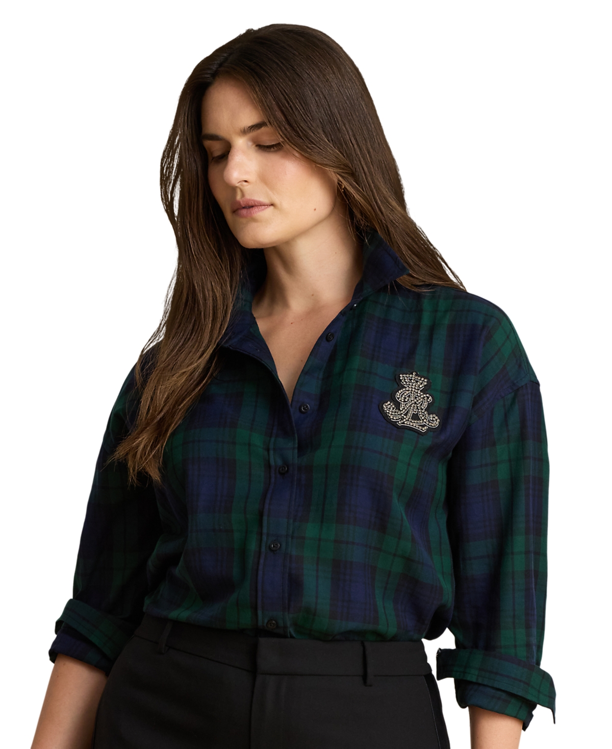 Lauren Ralph Petite Plaid Long-Sleeve Button-Up Shirt