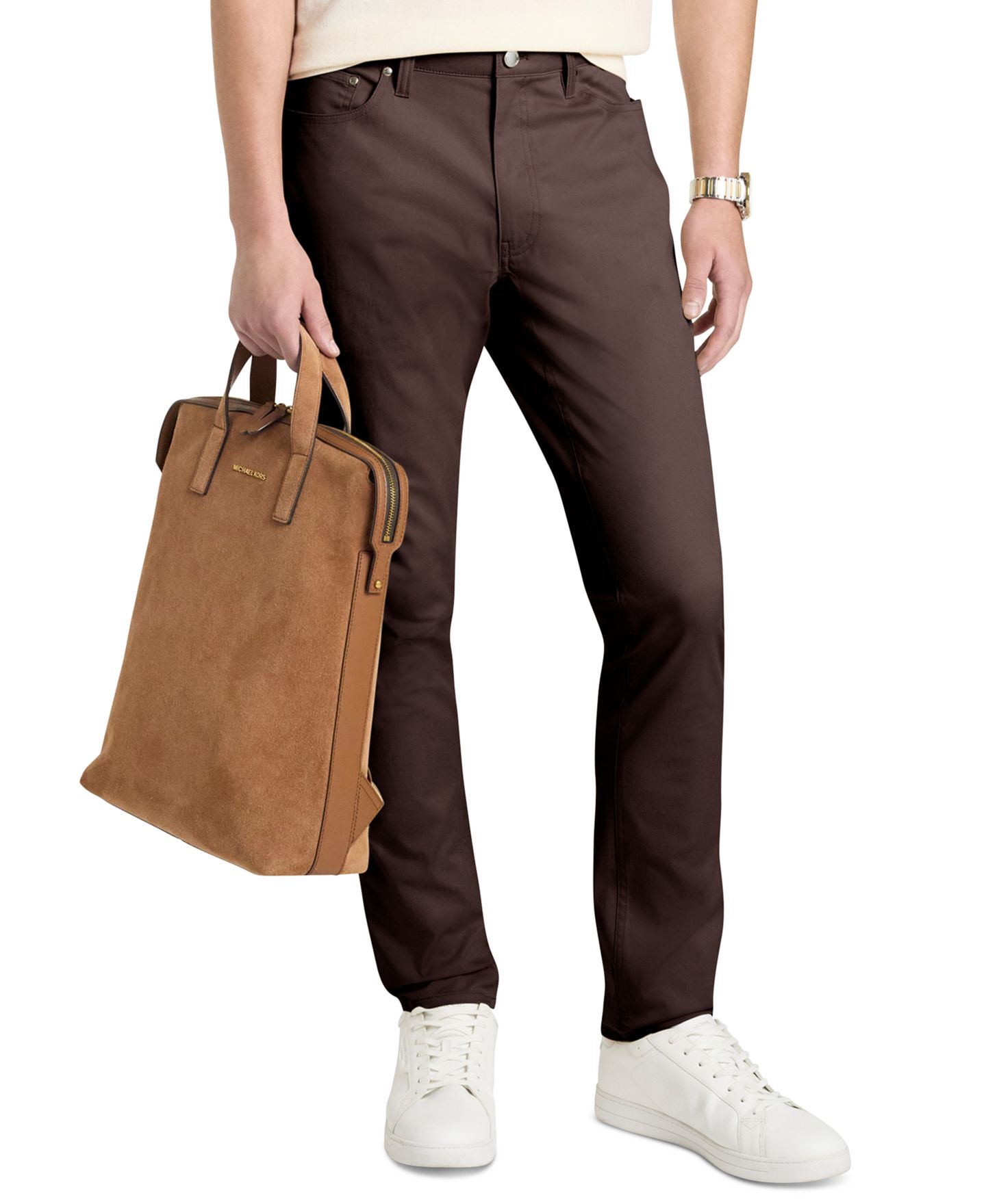 Мужские брюки Michael Kors Parker Slim-Fit Cotton-Blend Stretch, цвет: Шоколадный — фото 1