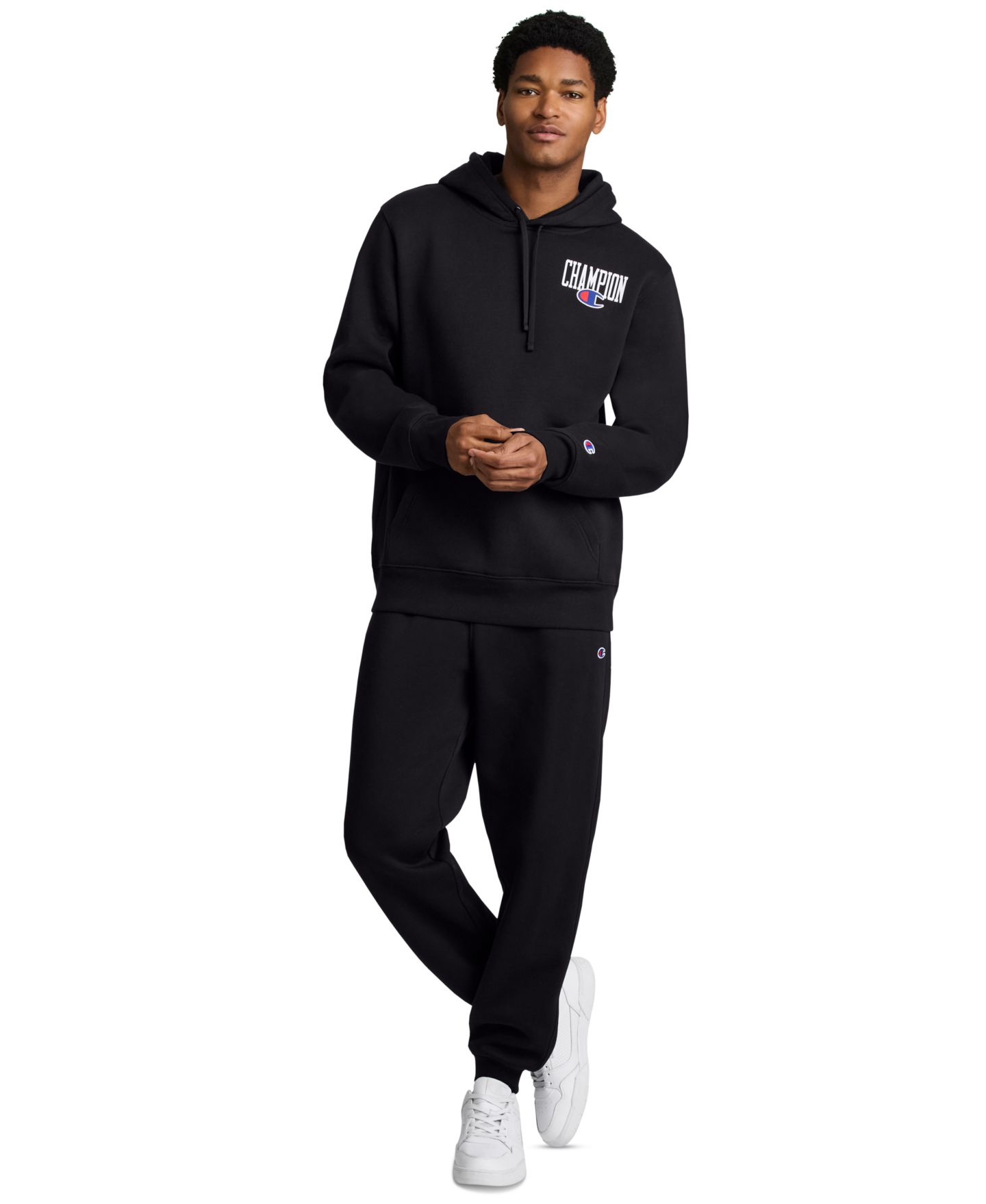 Мужское худи Champion Powerblend Fleece Graphic Pullover, цвет: Чёрный — фото 2