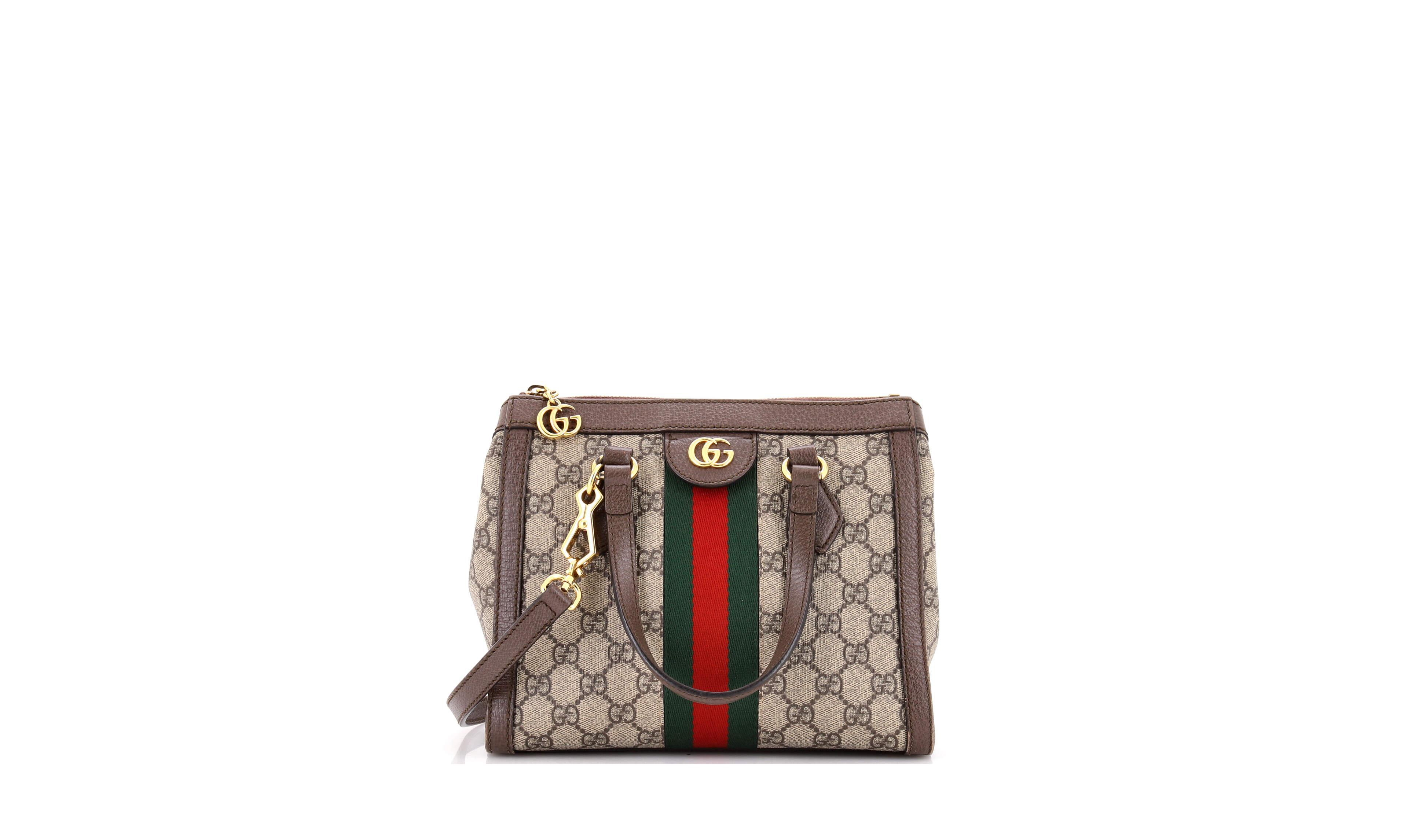 Pre-Owned Gucci Small Ophidia Top Handle Canvas Crossbody Tote