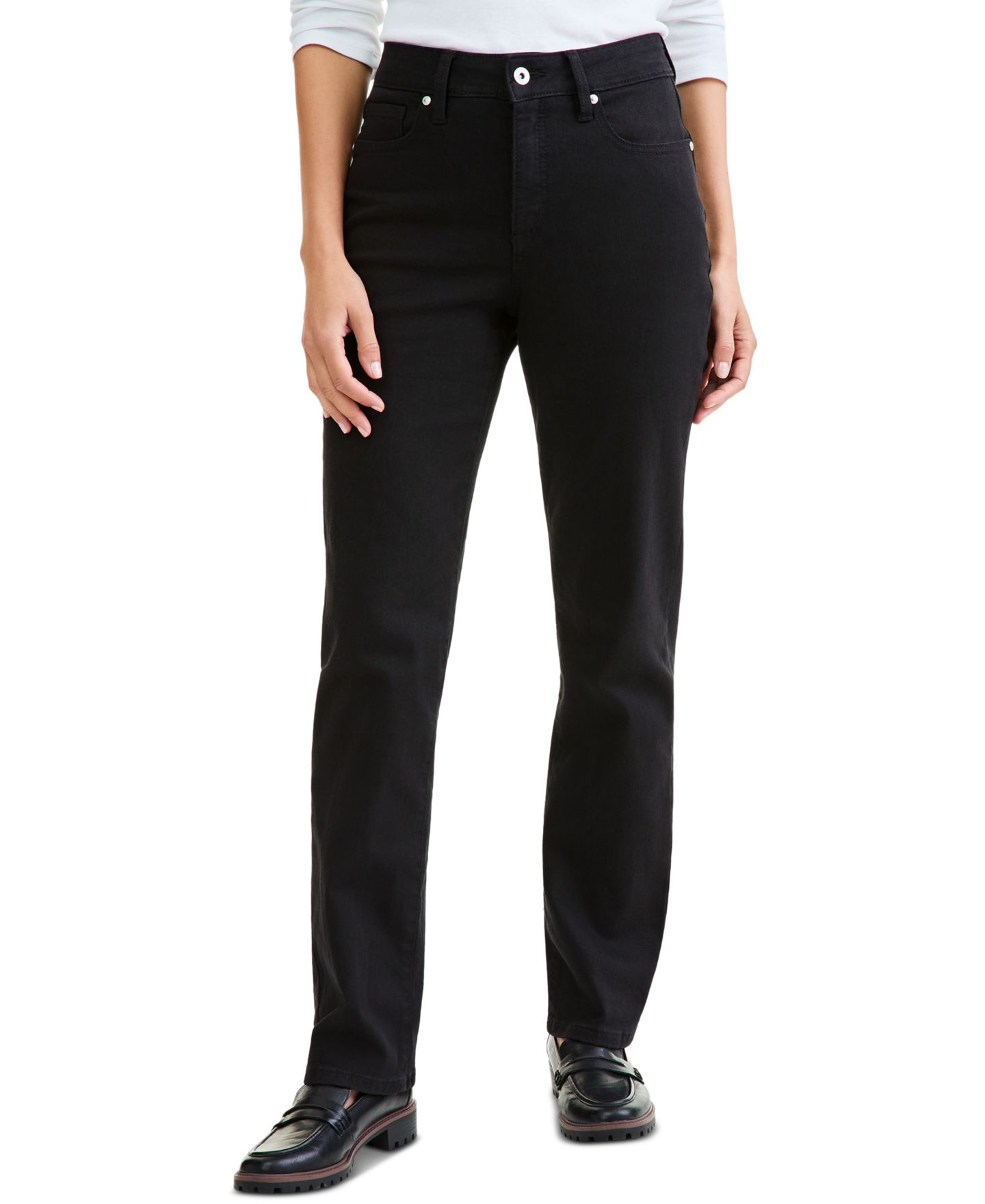 Женские джинсы Style & Co Curvy Straight-Leg High-Rise, цвет: Глубокий чёрный — фото 1