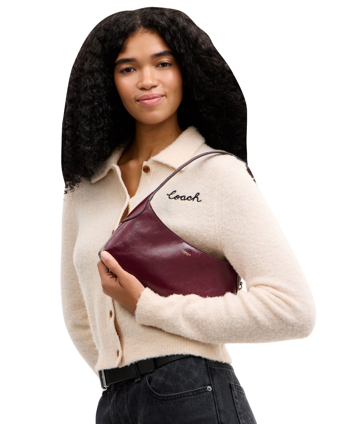 Женская сумка Coach Brooklyn 26 из глазированной кожи, на плечо, маленькая, цвет: Латунный / Тёмный вишнёвый — фото 3