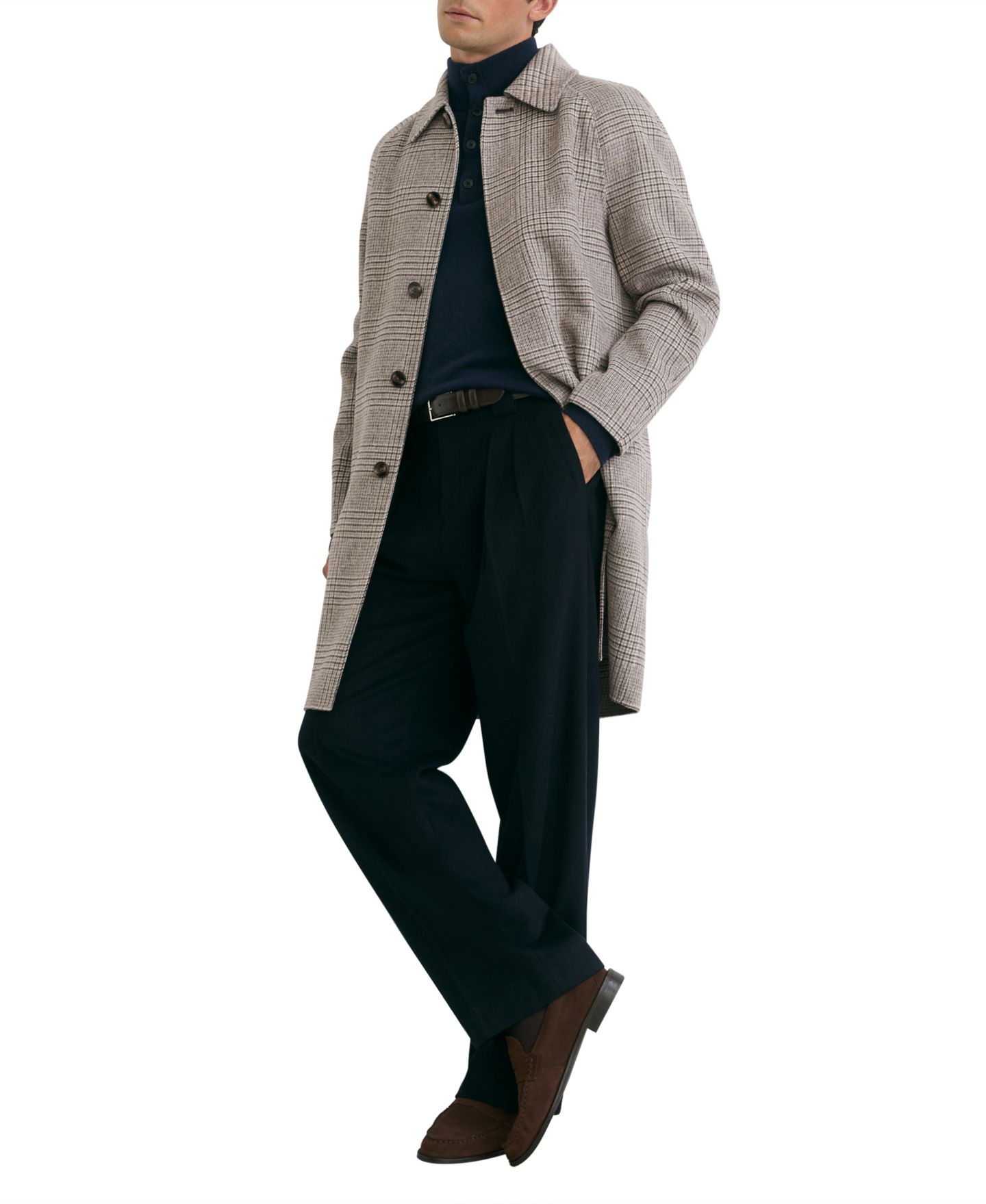 Мужское пальто REISS Morpeth Wool-Blend Prince of Wales Check Single-Breasted Overcoat, цвет: Каменный клетчатый — фото 3