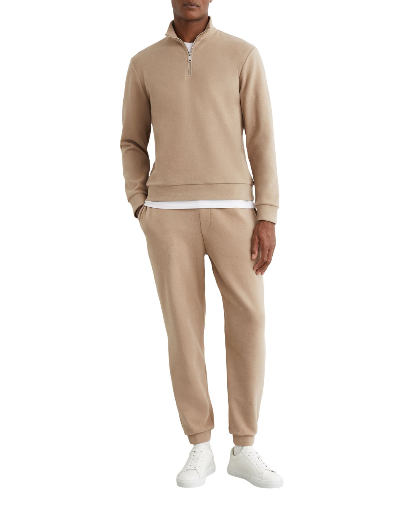 Мужской свитер REISS Bossa Funnel Neck Cotton-Blend Half-Zip Pullover, цвет: Верблюжий коричневый — фото 3