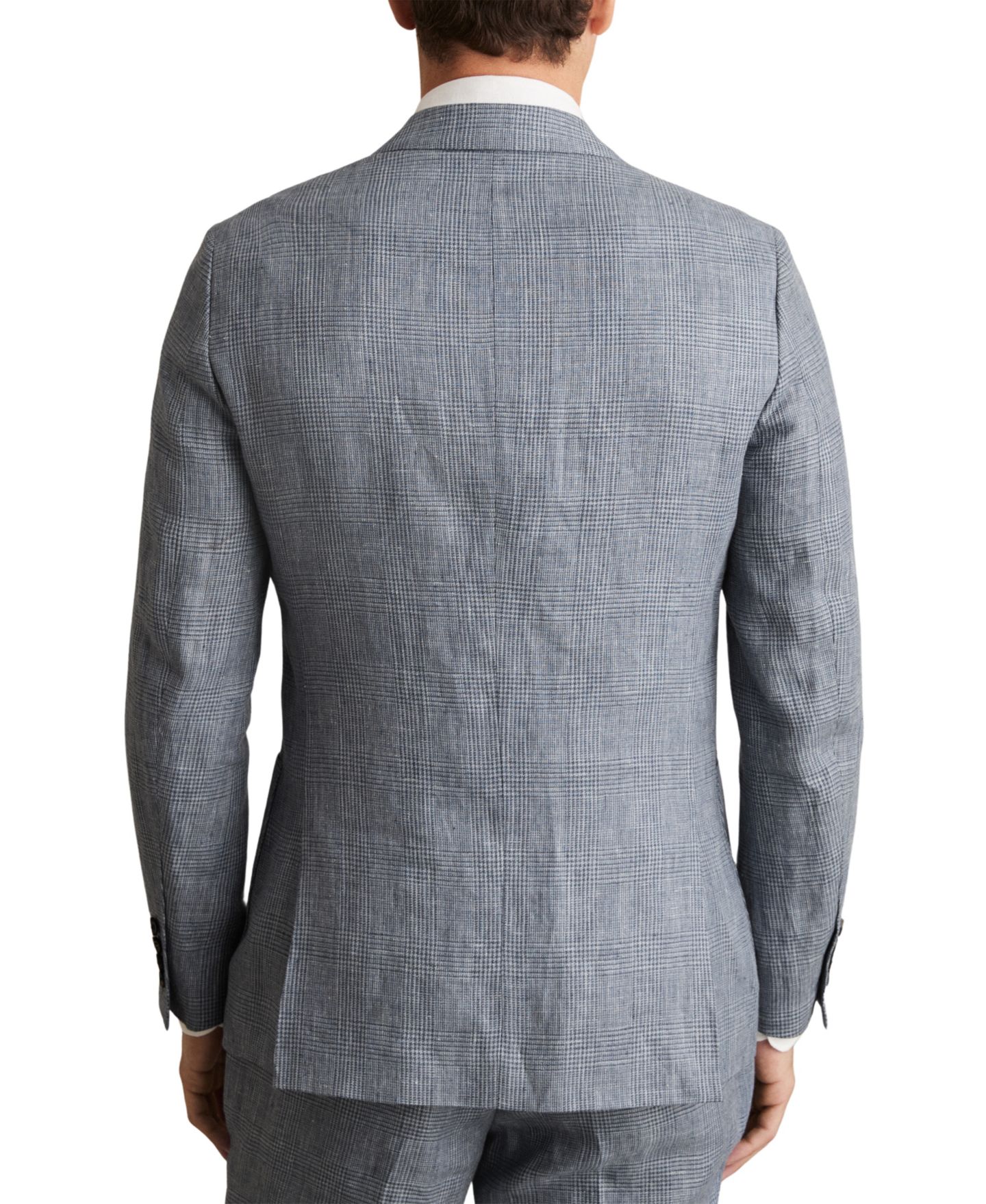Мужской пиджак REISS Reef Single-Breasted Slim-Fit Prince of Wales Check Linen Blazer, цвет: Мягкий синий — фото 5