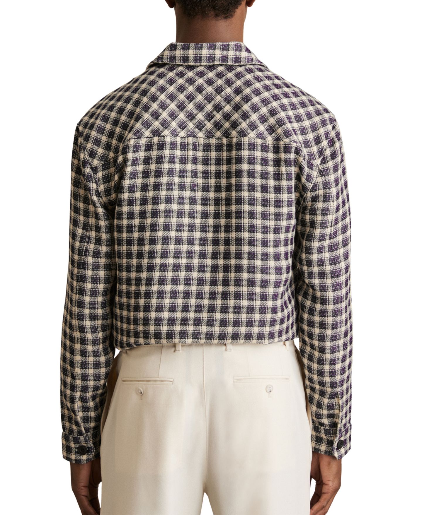 Мужская рубашка REISS Ribona Check Regular-Fit Overshirt, цвет: Тёмно-синий / Белый — фото 5