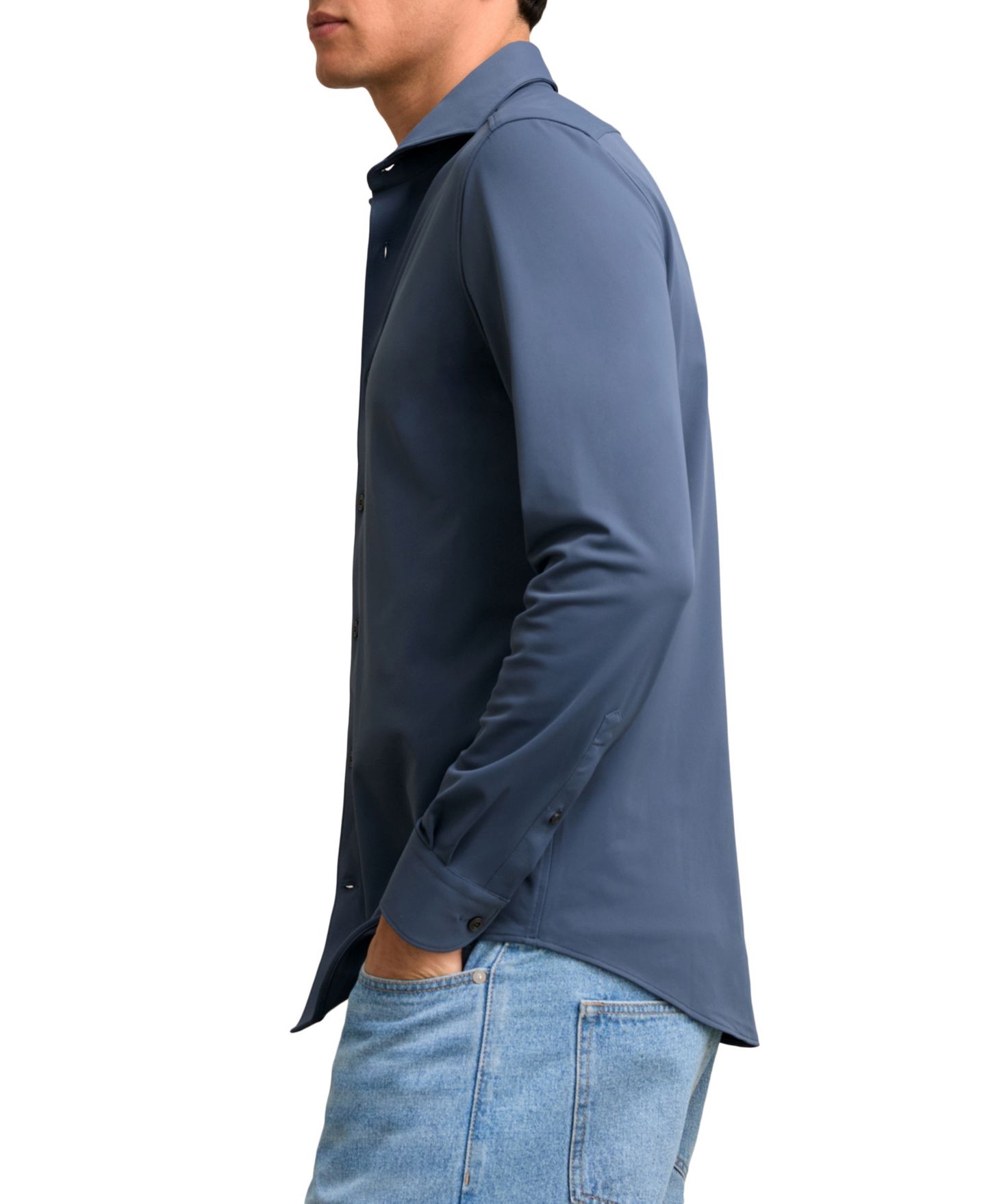 Мужская рубашка REISS Charge Stretch-Jersey Cutaway-Collar Long-Sleeve, цвет: Тёмный синий — фото 4