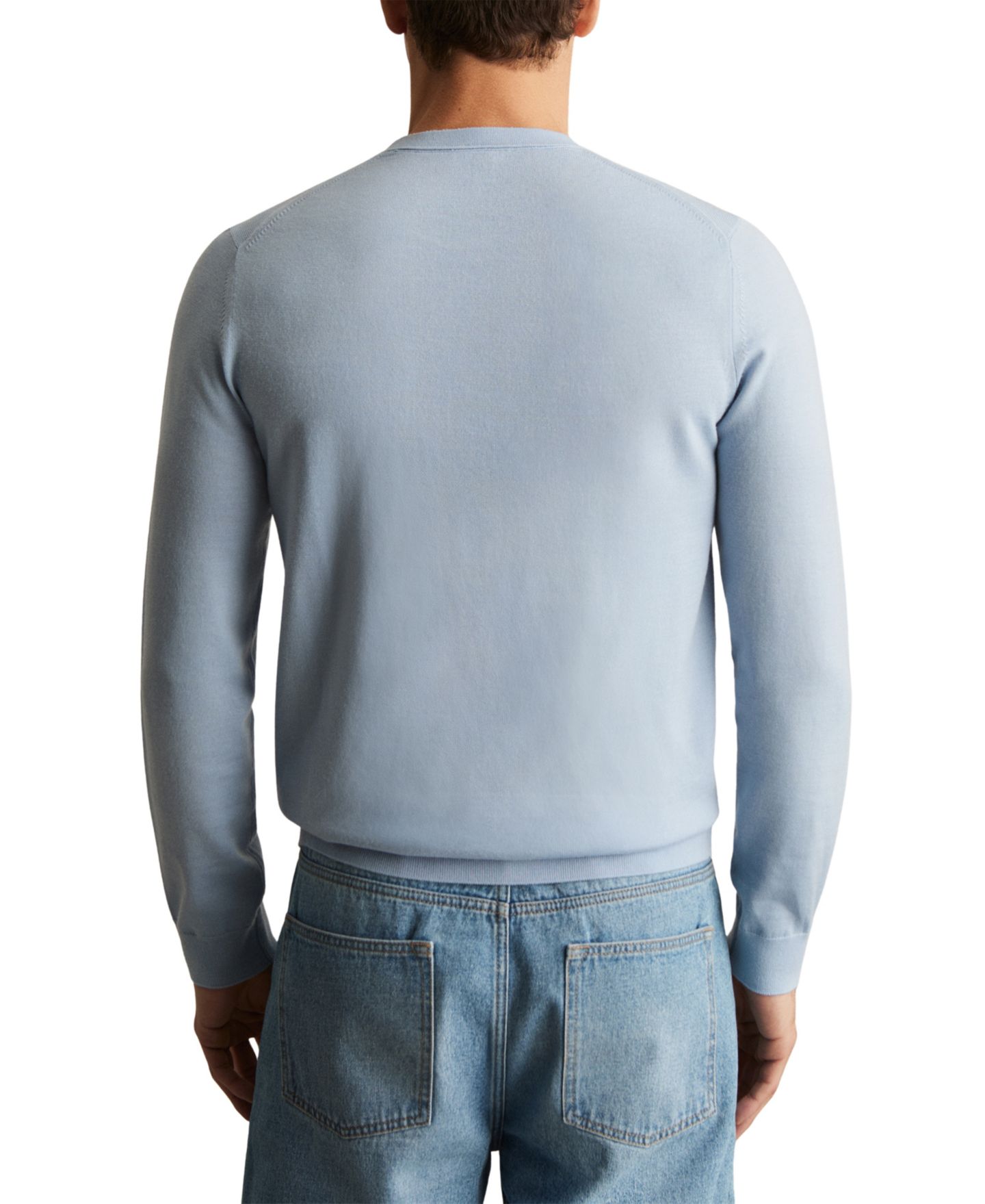 Мужской свитер REISS Wessex Crew-Neck Merino-Wool Slim-Fit, цвет: Мягкий синий — фото 5