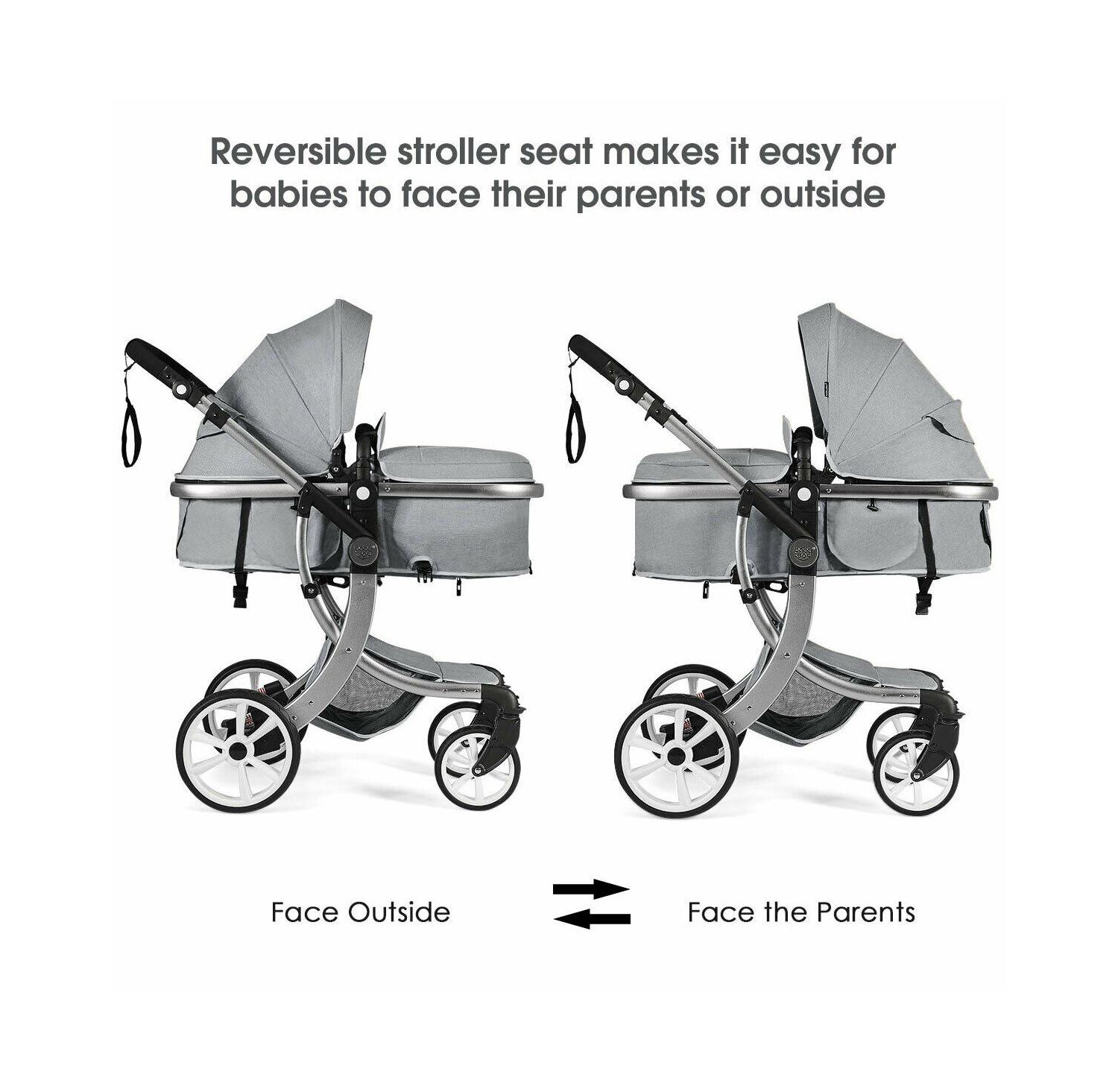 Folding Aluminum Infant Bassinet Reversible Baby Stroller