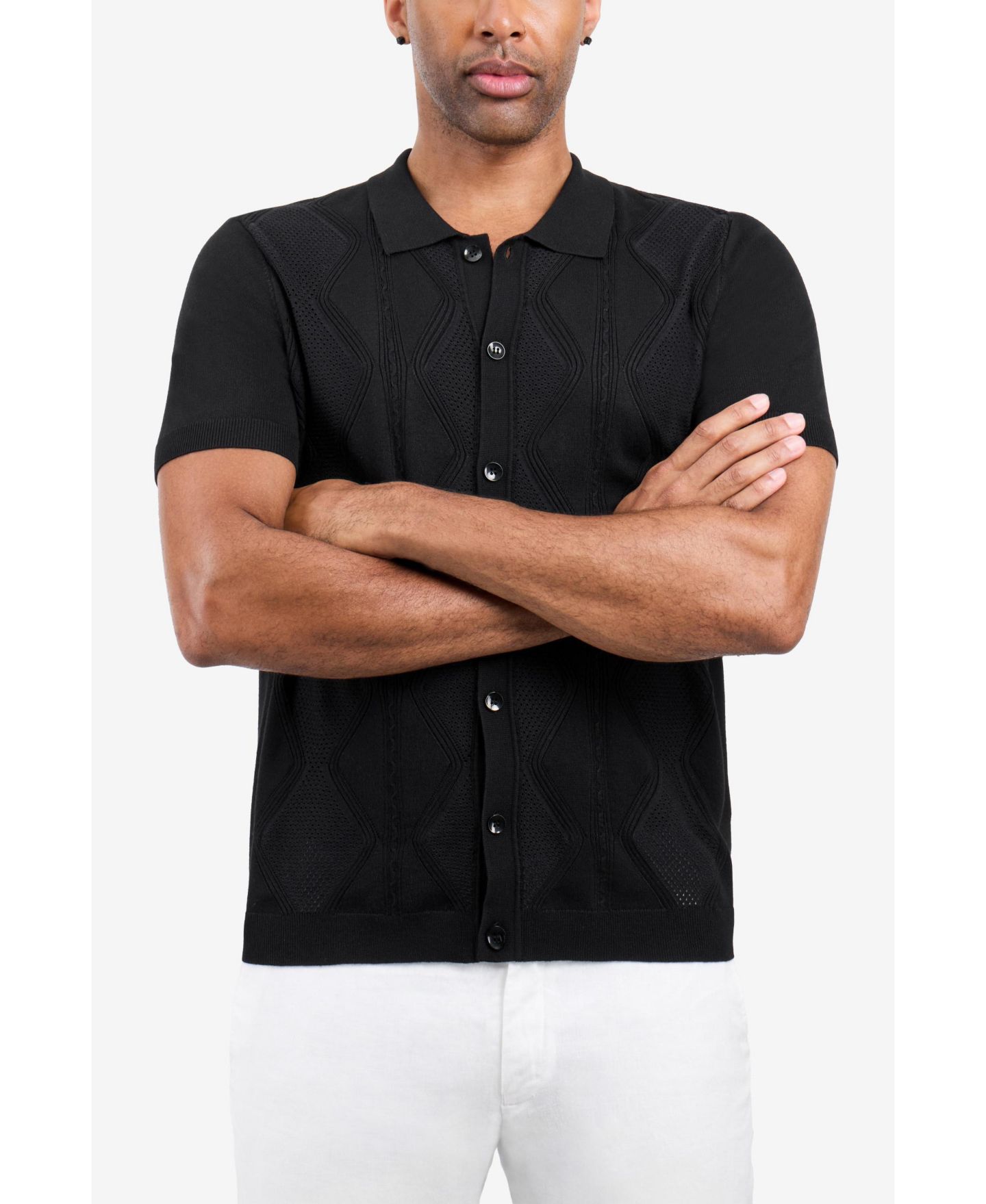 Мужское поло XRAY Diamond-Knit Short-Sleeve Polo, цвет: Чёрный — фото 5
