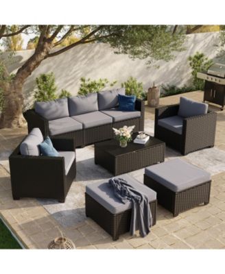 8-Piece Wicker Patio Sectional with Storage Table