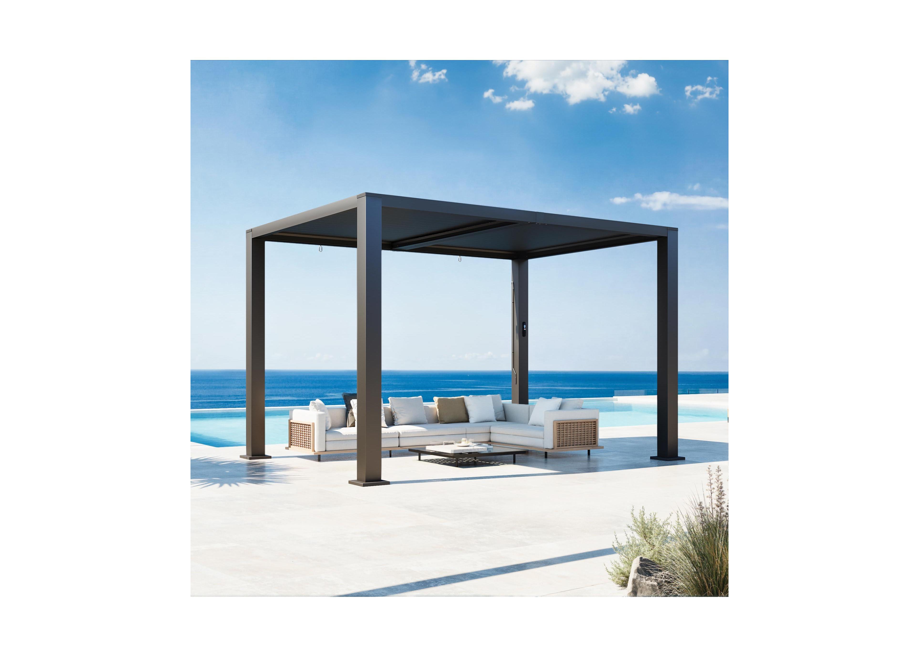 Aoxun 9 x 12 Ft Motorized Louvered Pergola with LEDs