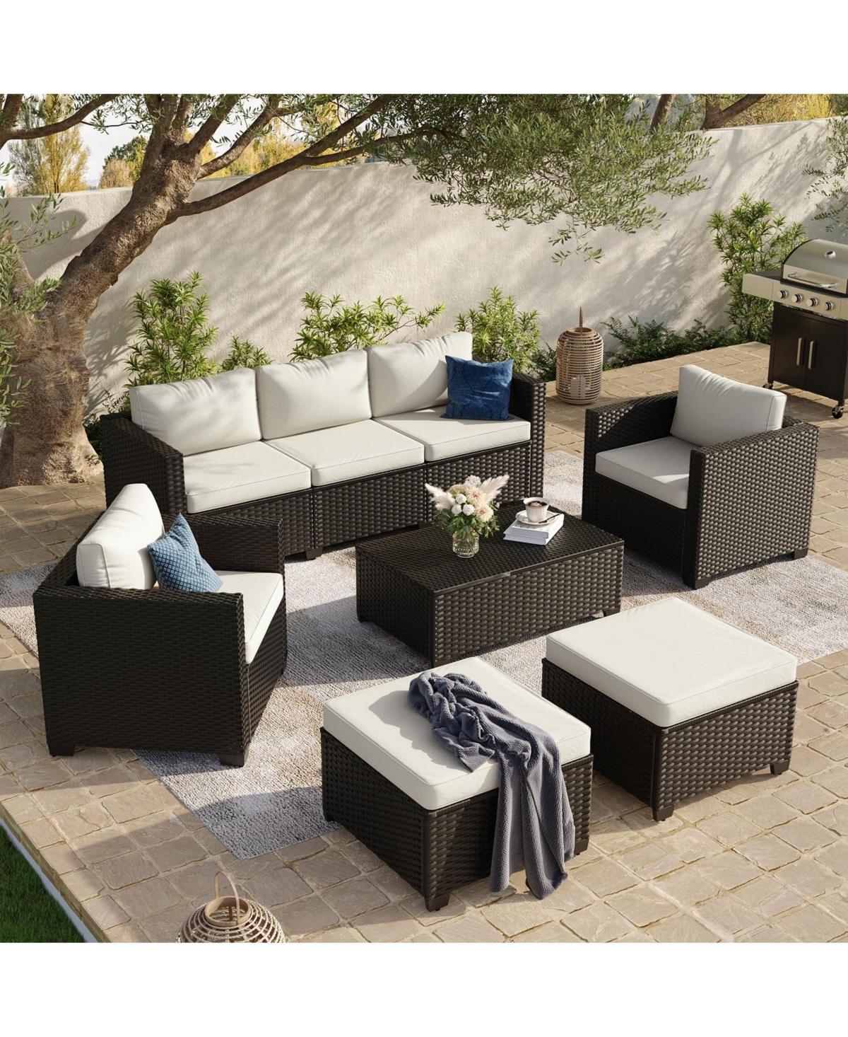 Aoxun 8-Piece Wicker Patio Sectional with Storage Table