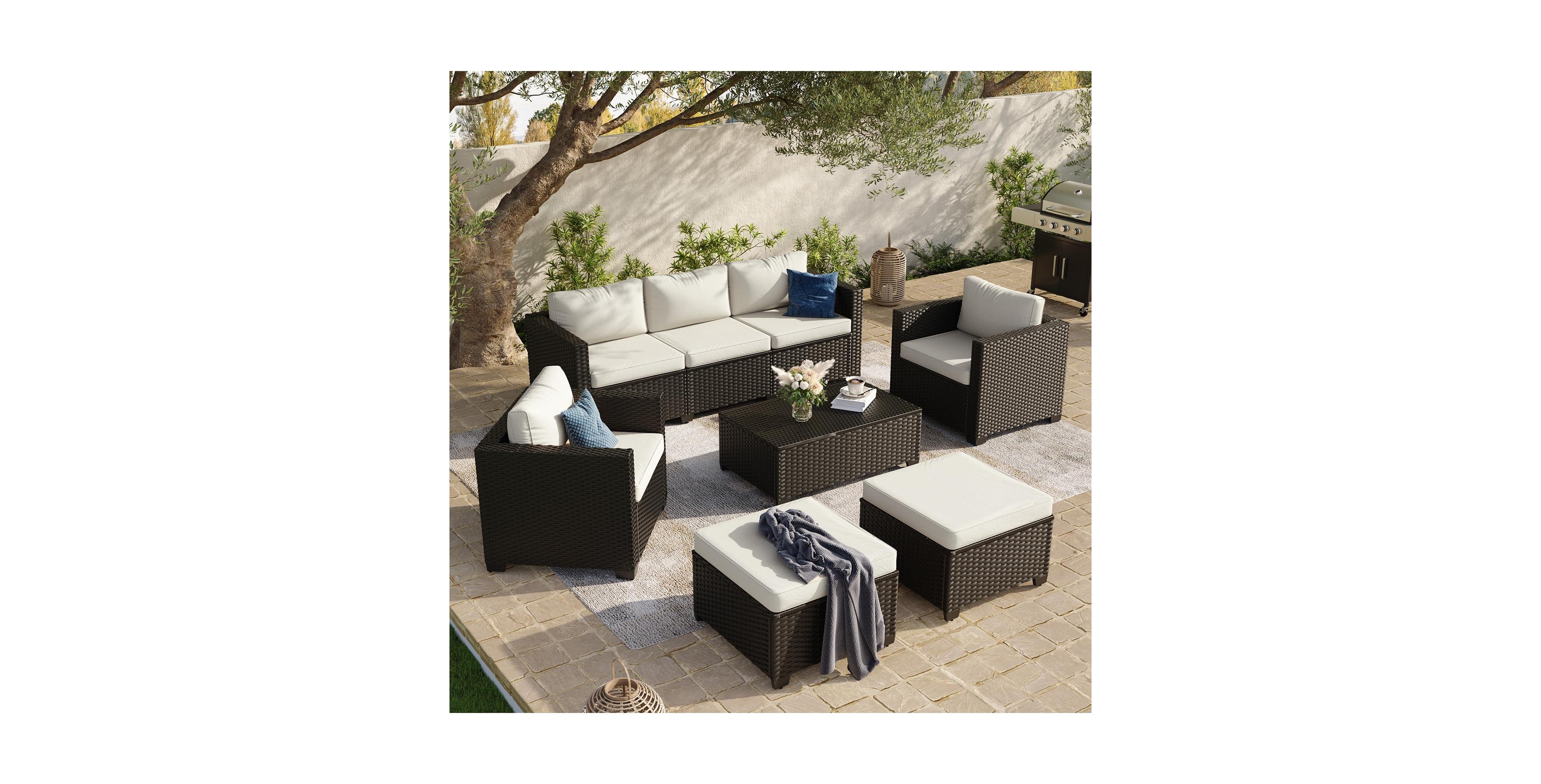 Aoxun 8-Piece Wicker Patio Sectional with Storage Table