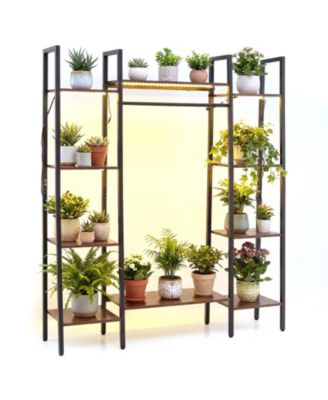Tall Plant Stand 10-Tier Plant Rack with 16 Colors LED Strip Lights