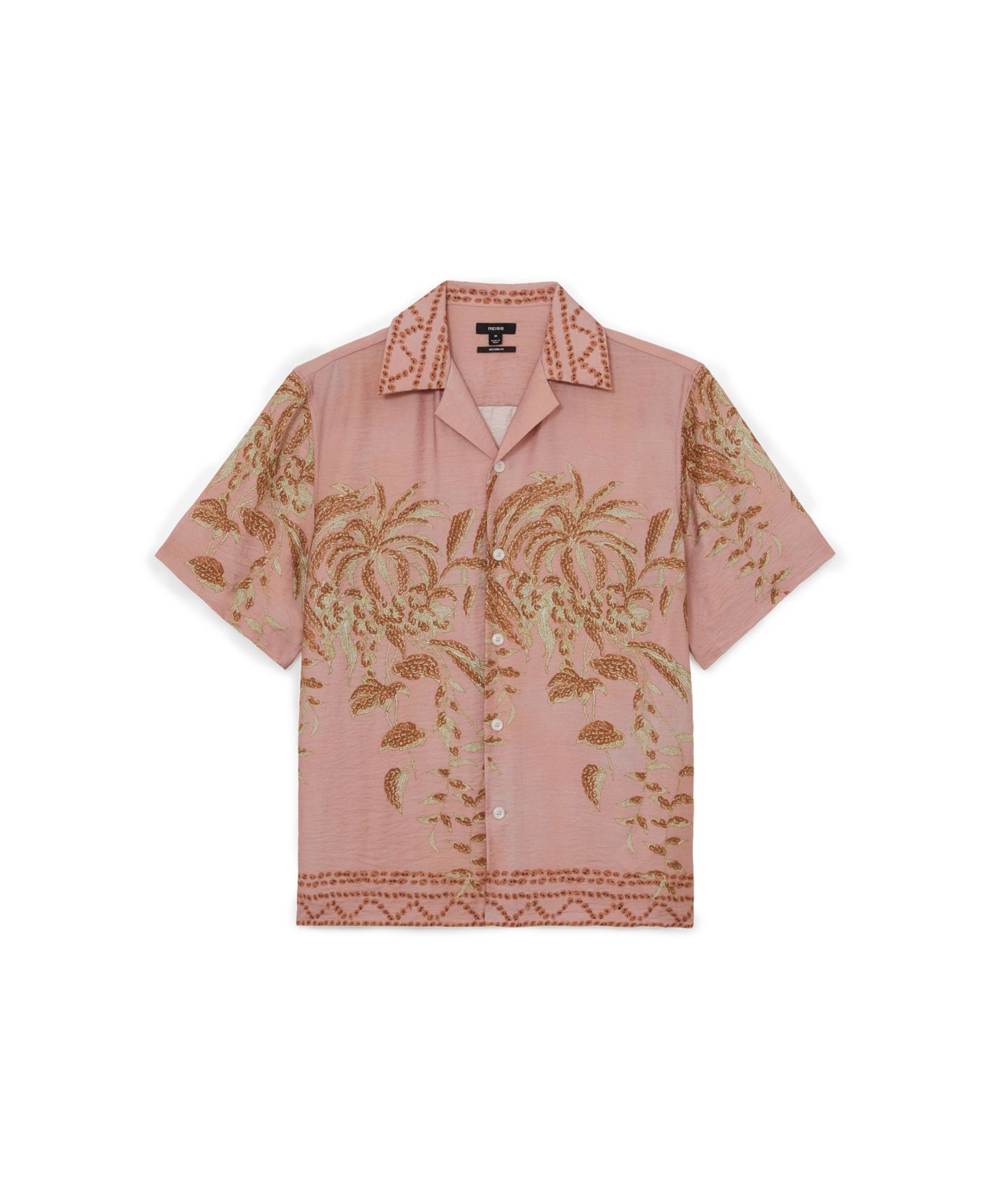 Мужская рубашка REISS Camino Cuban-Collar Short-Sleeve, цвет: Розовый — фото 2