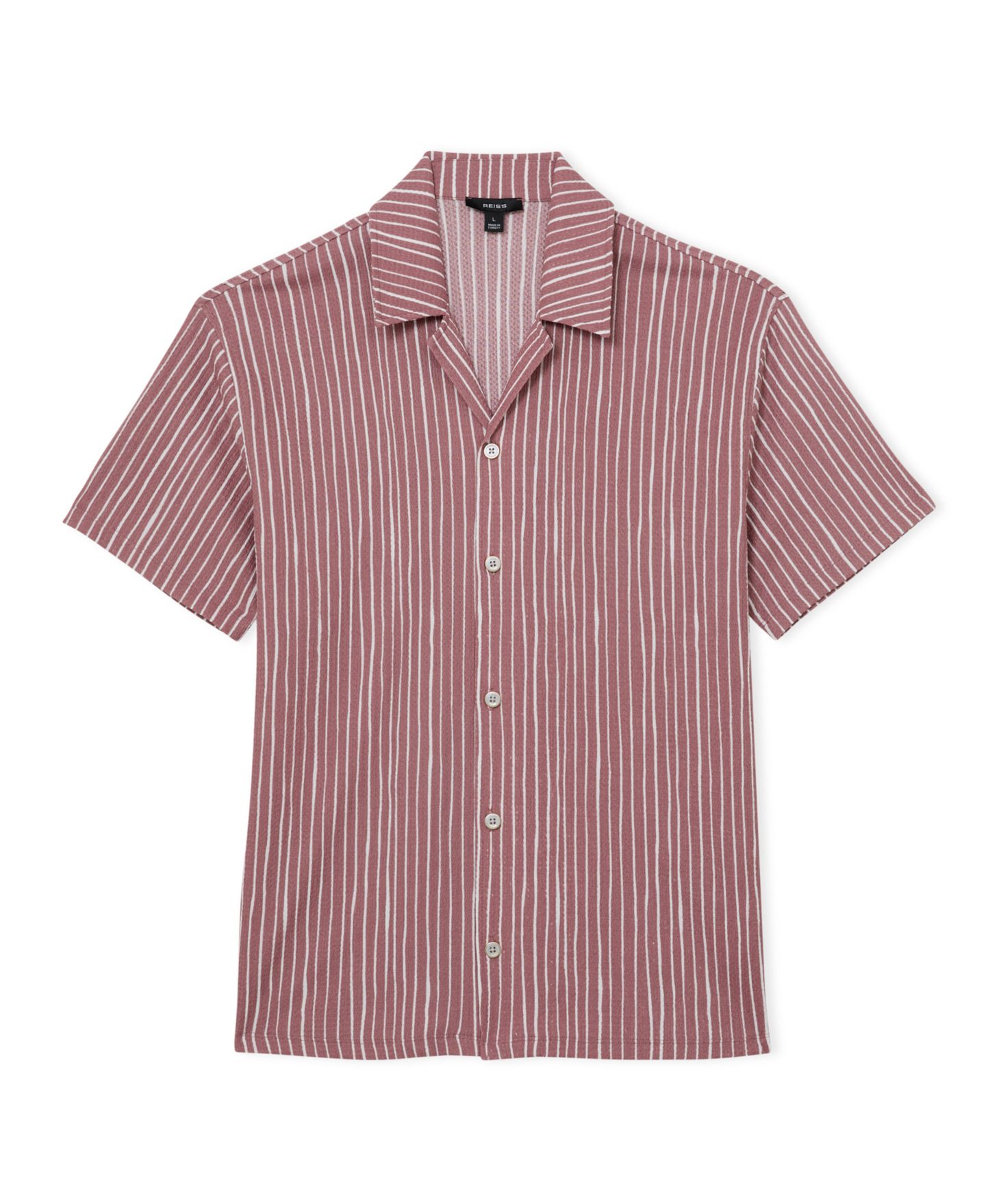Мужская рубашка REISS Max Textured-Stripe Cuban-Collar Short-Sleeve, цвет: Розовый — фото 2