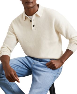 Men's Jacob Wool-Blend Relaxed-Fit Half-Button Long-Sleeve Polo Shirt