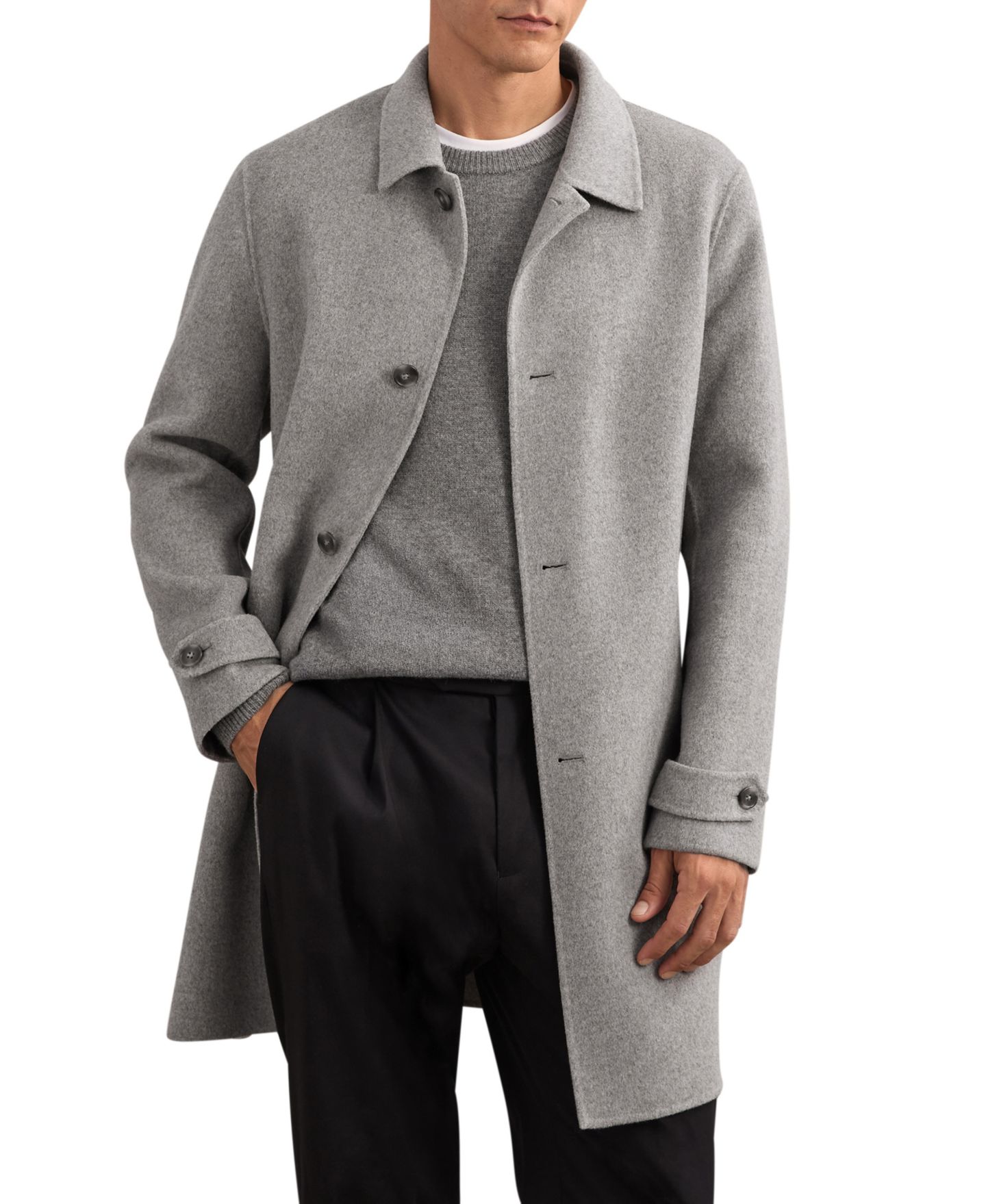 Мужское пальто REISS Squire Single-Breasted Wool-Blend Notch Lapels Overcoat, цвет: Угольный серый — фото 1