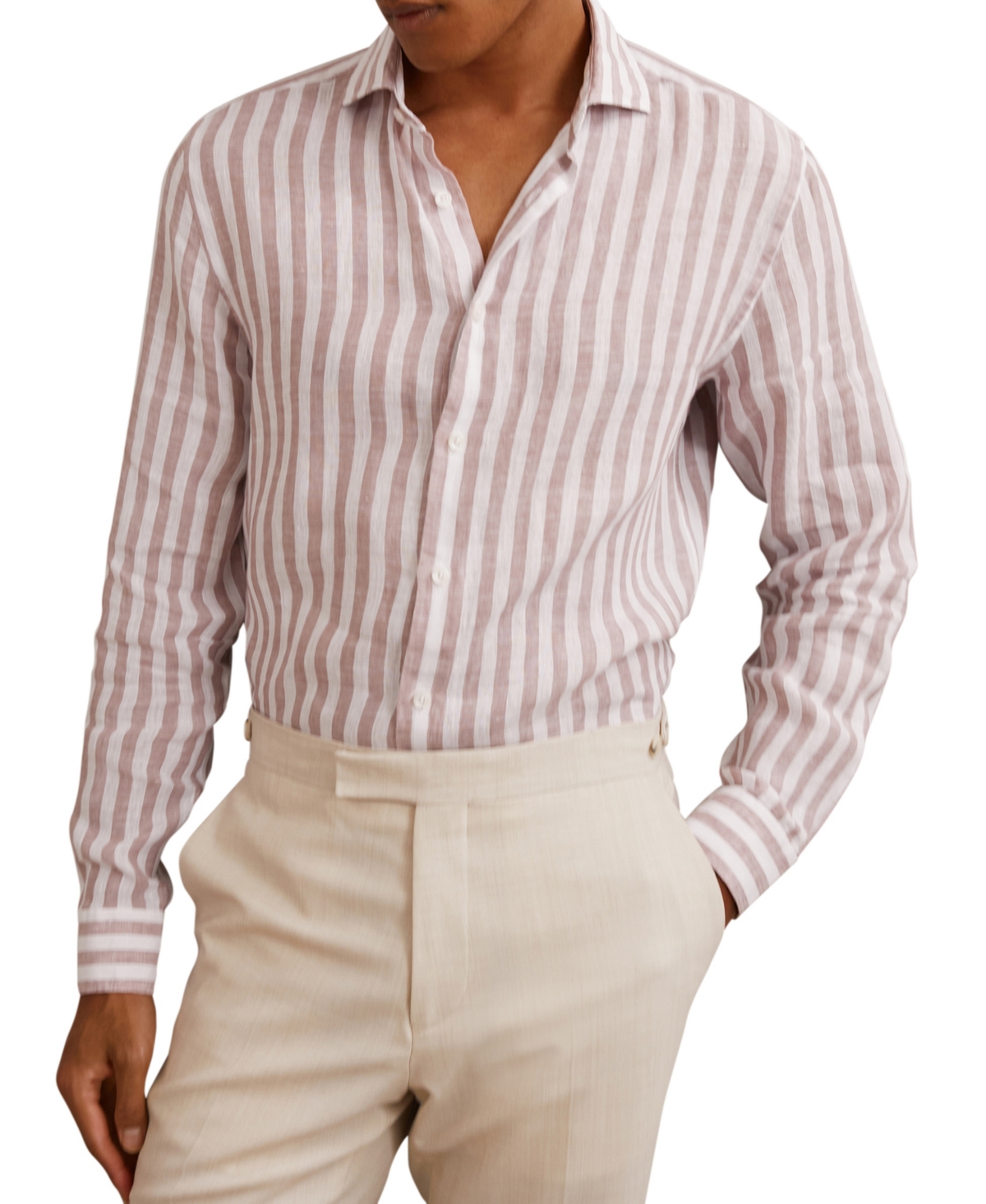 Reiss Men's Ruban Linen Stripe Long-Sleeve Regular-Fit Shirt