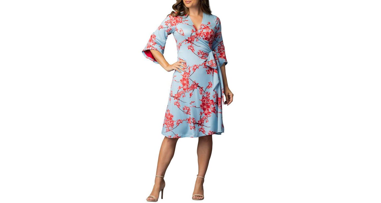 Women's Gemini Wrap Dress with Contrast Lined Sleeves