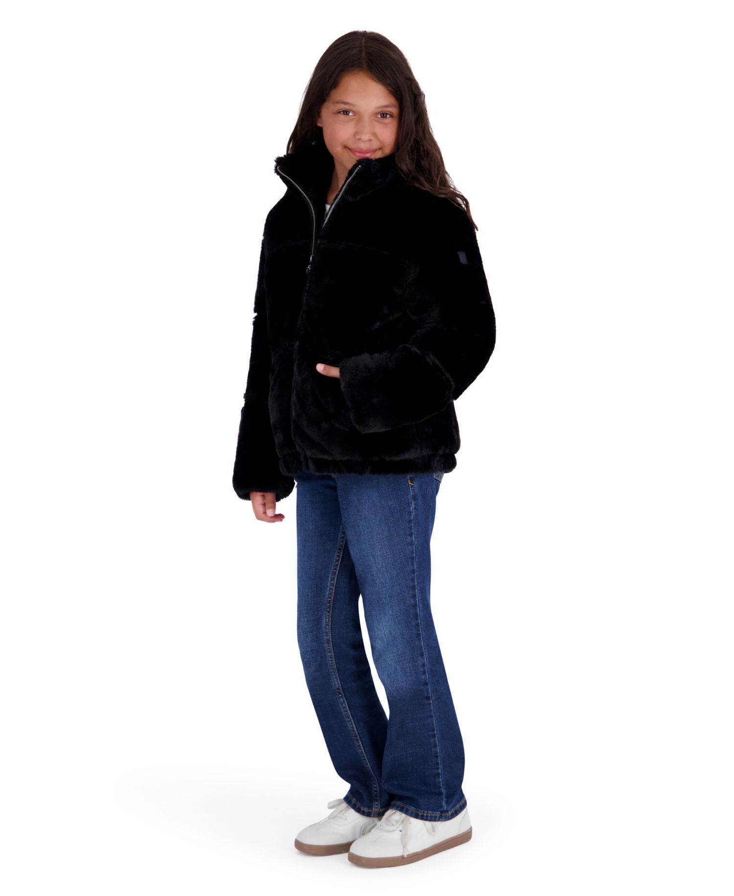 Girls' 4-16 Hooded Faux Fur Water-Resistant Puffer Jacket