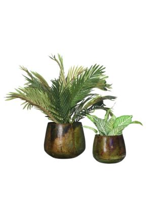 Various Round Metal Planters with Oxidized Finish