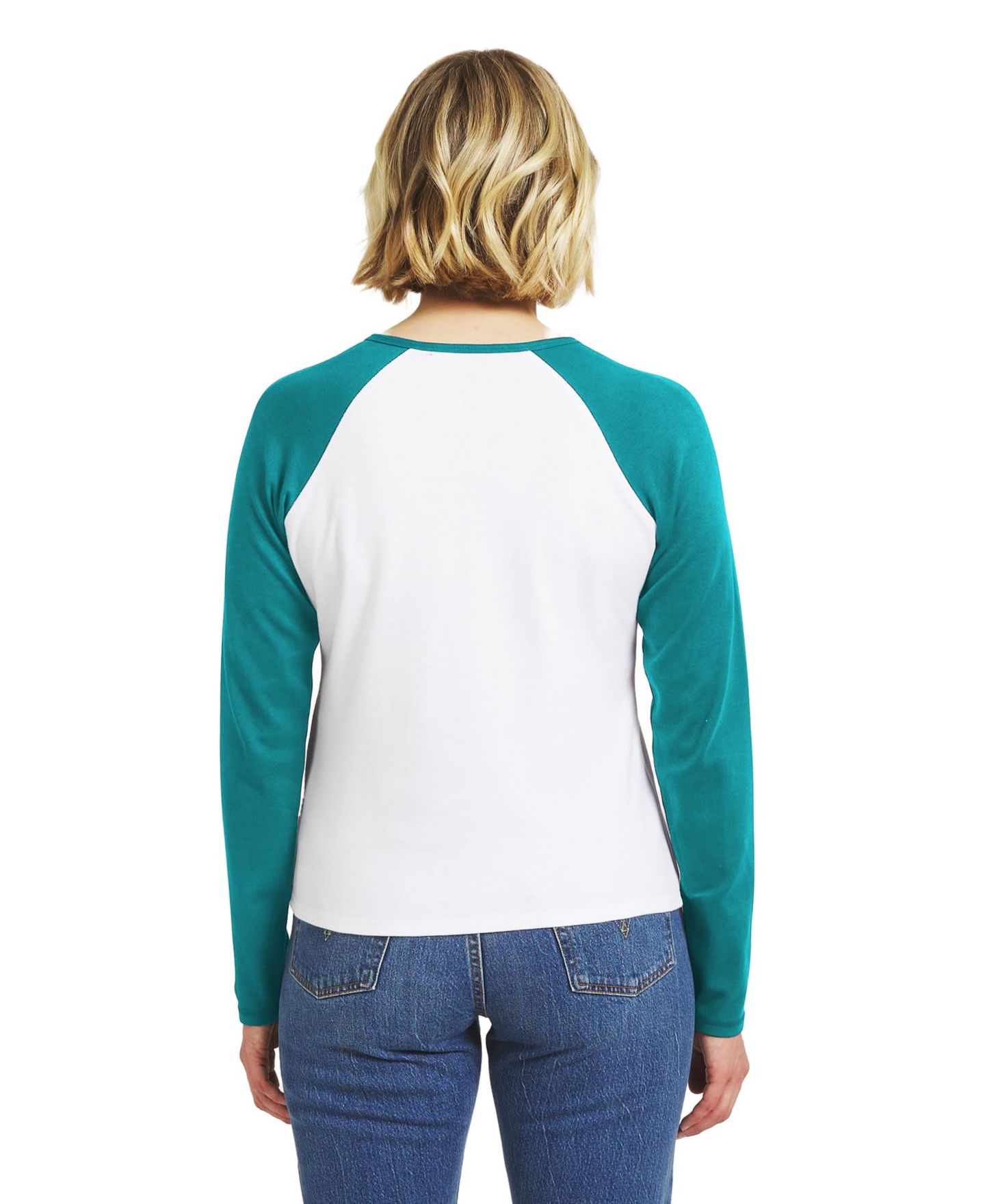 Женская футболка WEAR by Erin Andrews White/Aqua Miami Dolphins Henley Long Sleeve Raglan — фото 2