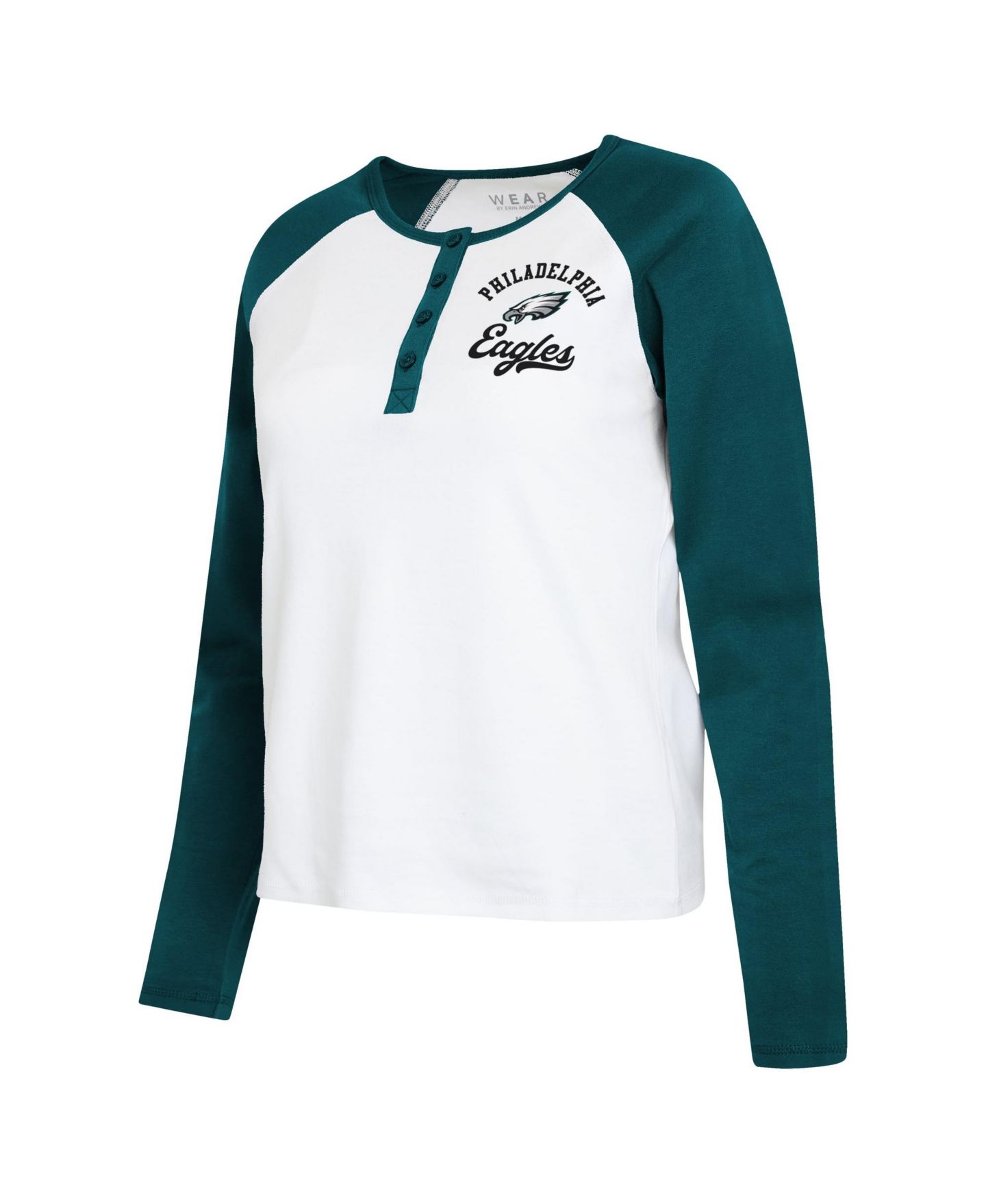 Женская футболка WEAR by Erin Andrews White/Midnight Green Philadelphia Eagles Plus Size Henley Long Sleeve Raglan — фото 5