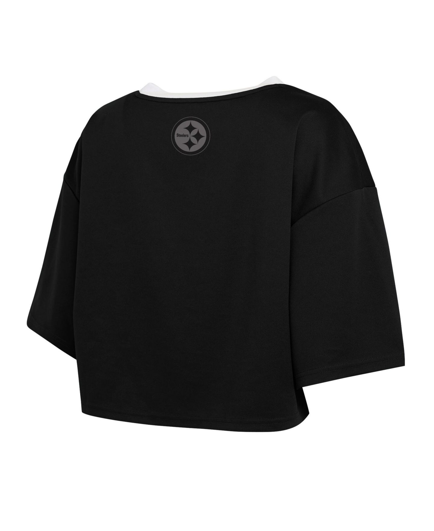 Женская футболка WEAR by Erin Andrews Black Pittsburgh Steelers Cropped V-Neck Jersey — фото 3