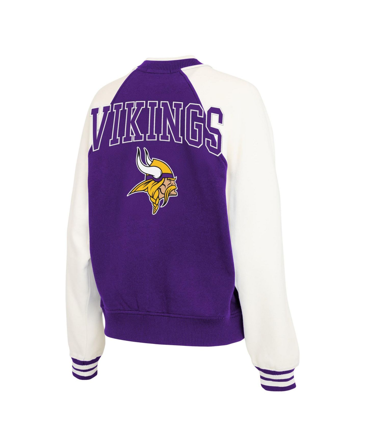 Женская куртка WEAR by Erin Andrews Purple Minnesota Vikings Throwback Varsity Fleece Raglan Full-Zip — фото 2