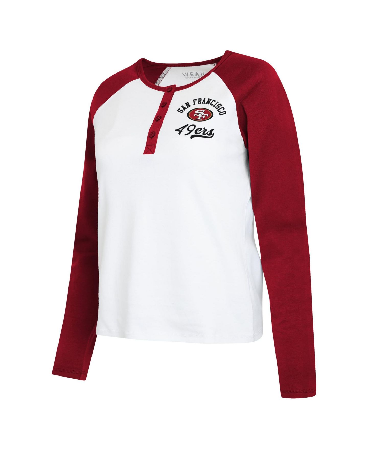 Женская футболка WEAR by Erin Andrews White/Scarlet San Francisco 49ers Henley Long Sleeve Raglan — фото 4