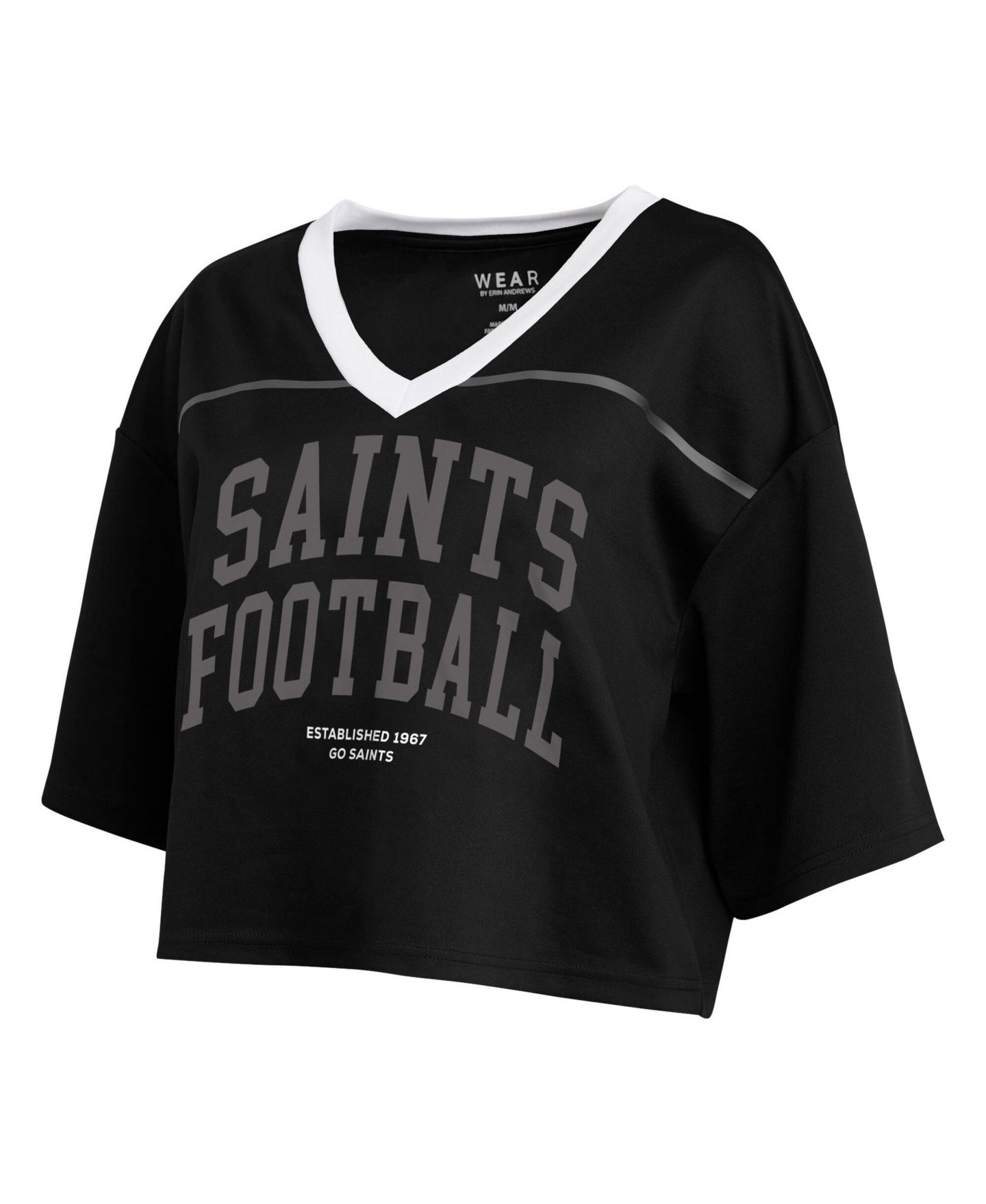 Женская футболка WEAR by Erin Andrews Black New Orleans Saints Cropped V-Neck Jersey — фото 4