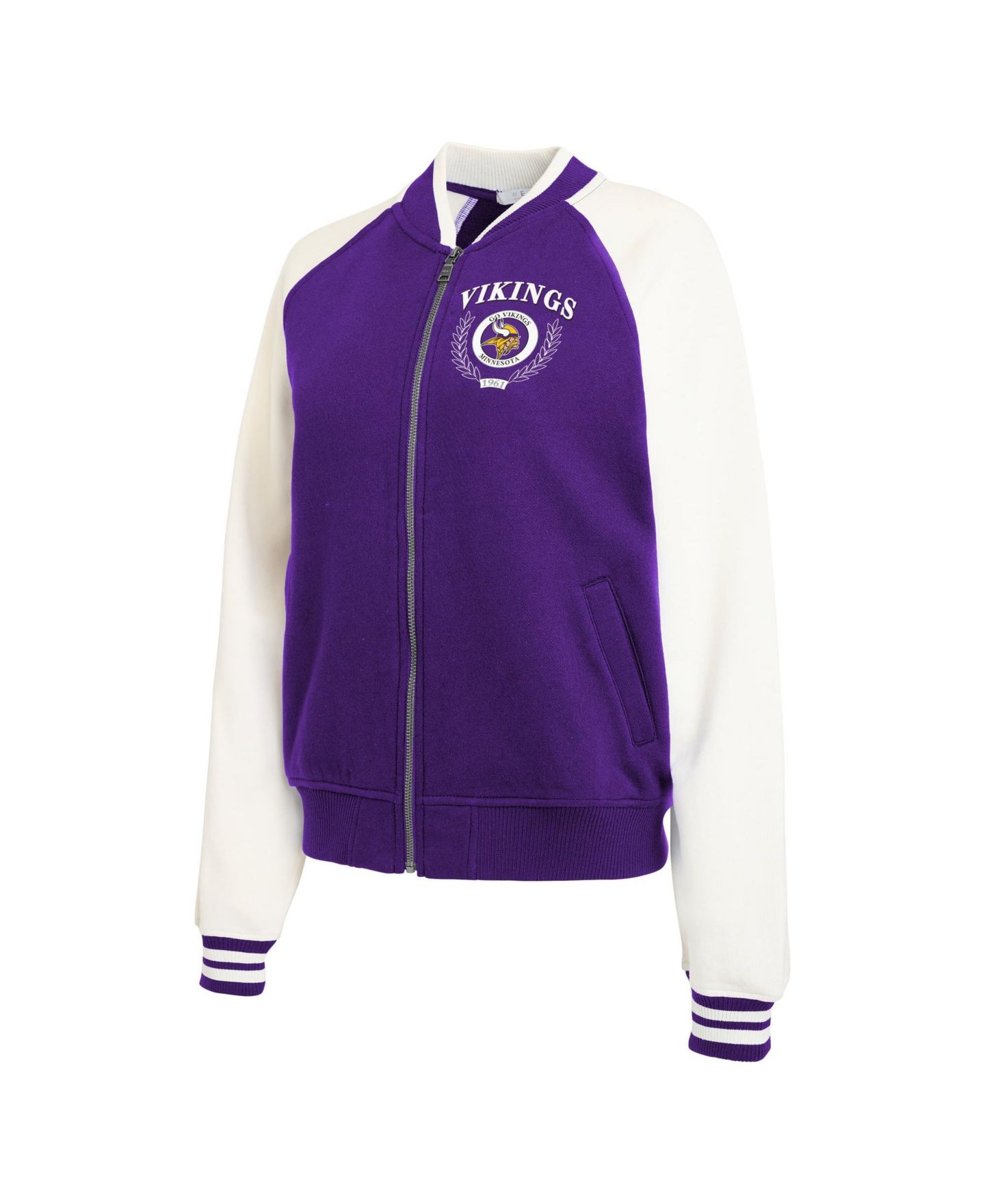 Женская куртка WEAR by Erin Andrews Purple Minnesota Vikings Throwback Varsity Fleece Raglan Full-Zip — фото 3