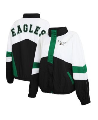 Women's  White/Black Philadelphia Eagles Plus Size Crinkle Full-Snap Hooded Windbreaker Jacket