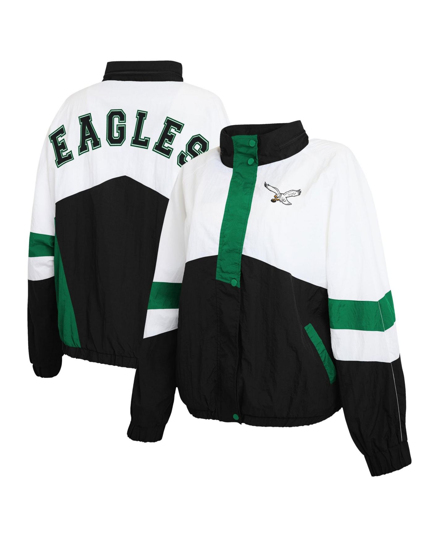 Женская куртка WEAR by Erin Andrews White/Black Philadelphia Eagles Plus Size Crinkle Full-Snap Hooded Windbreaker — фото 1