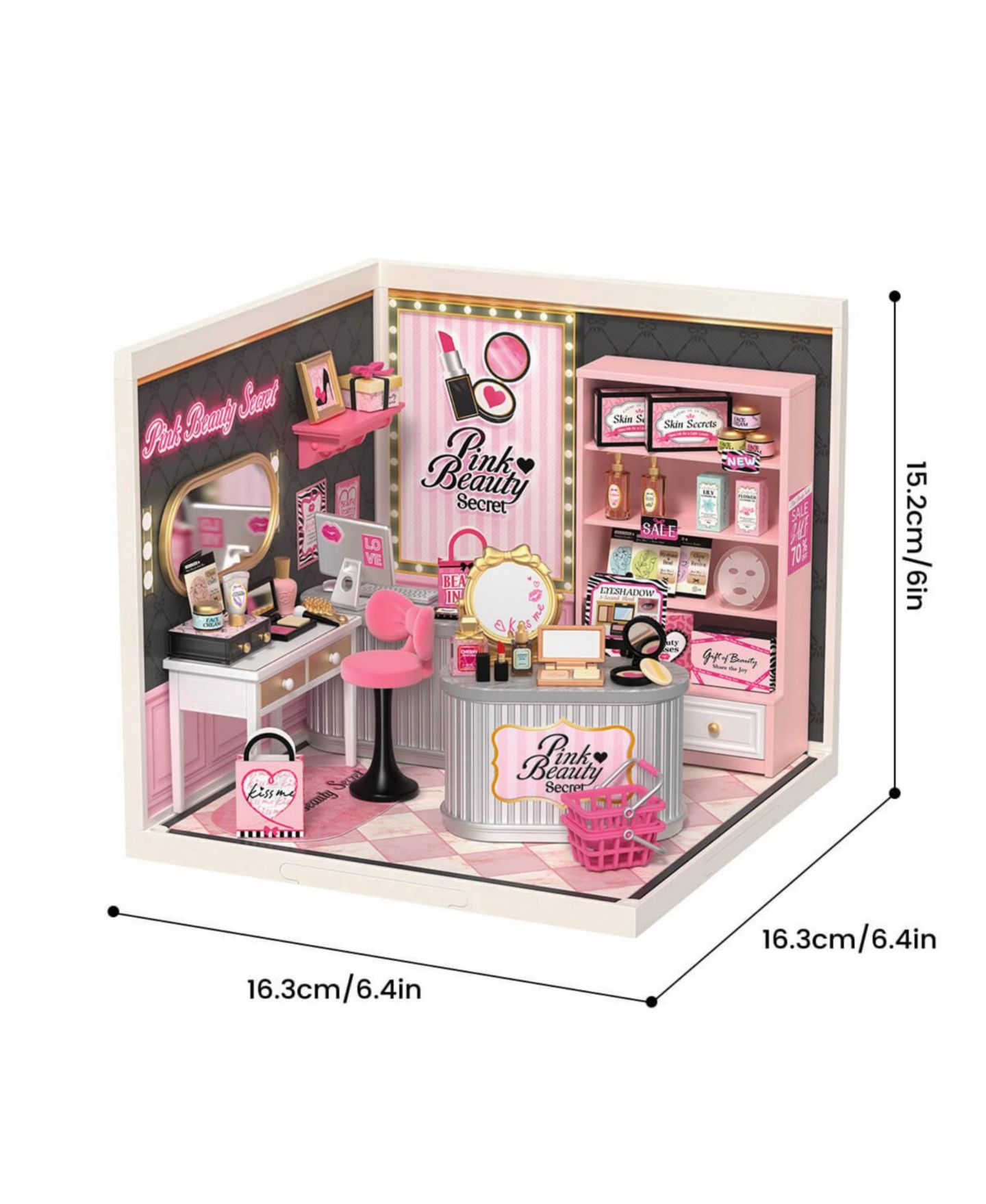 Детский конструктор Robotime Beauty Salon Super Creator Pink Beauty Secret 115-Piece Building Set, Ages 14+, цвет: Розовый — фото 4