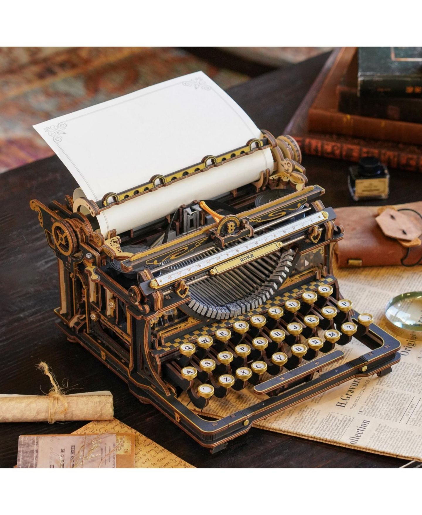 Детские конструкторы Robotime Typewriter Magic 324-Piece Wooden 3D Mechanical Puzzle, Ages 14+ — фото 2