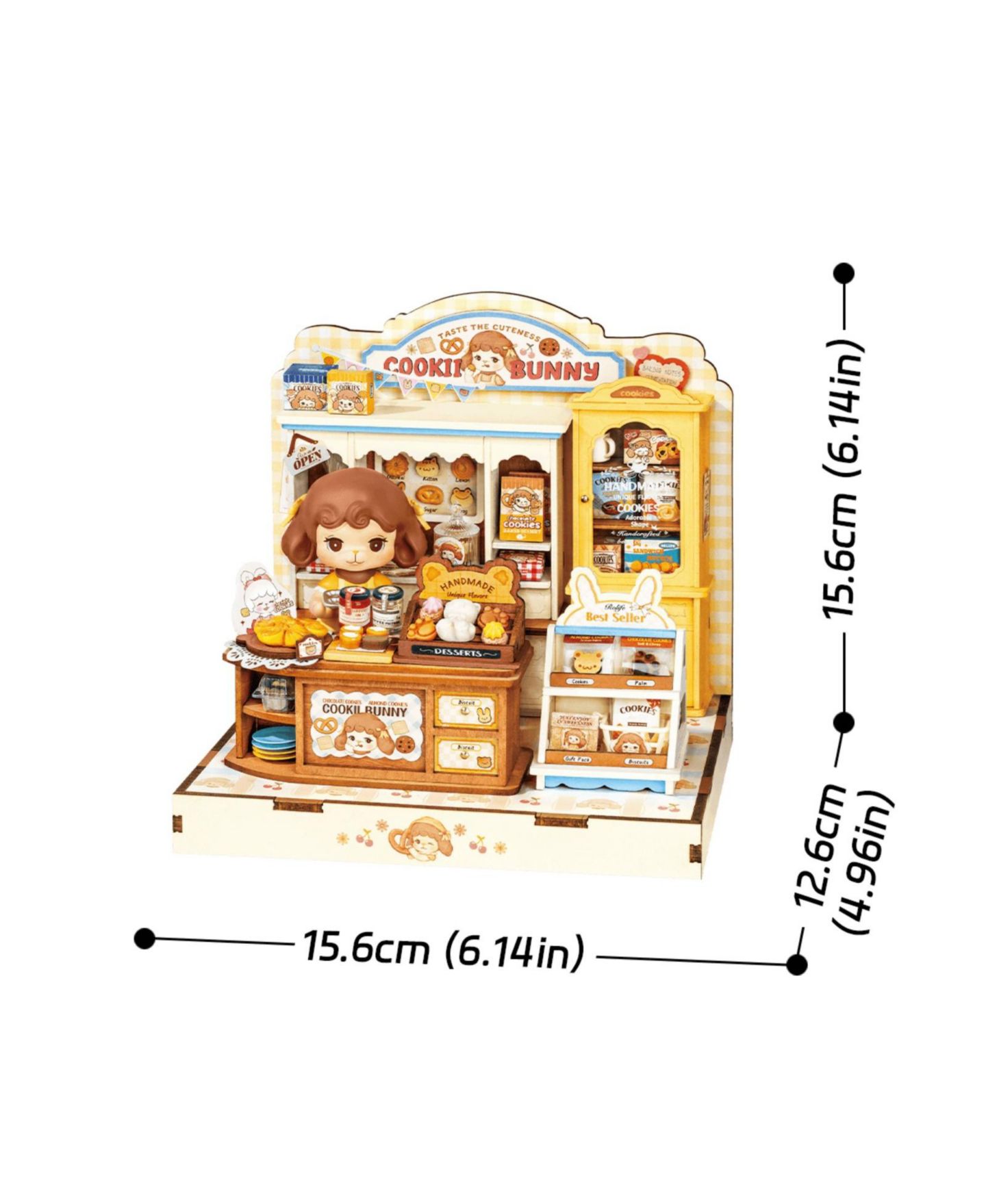 Детские аксессуары для кукол Robotime Cookii Bunny's Cookie Shop Miniature Dollhouse Building Kit with Pre-Cut Wood Pieces, Ages 14+ — фото 3