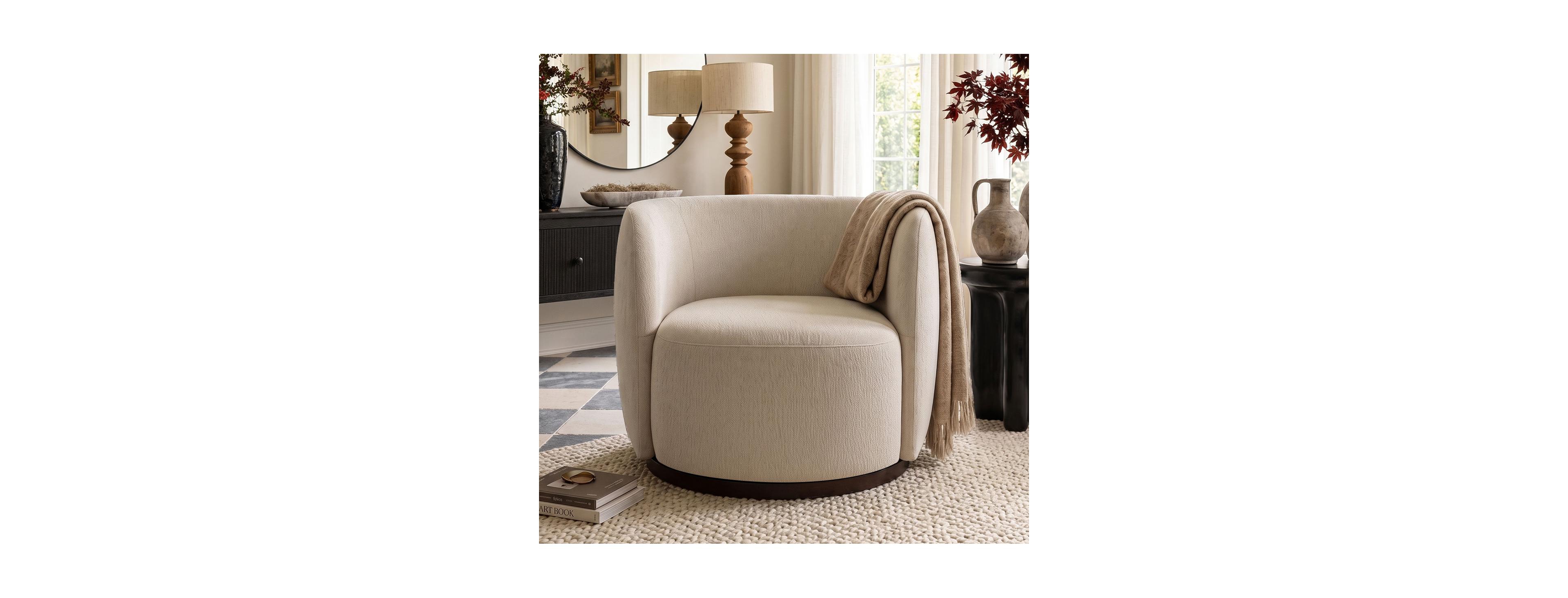 Maison Boucle Swivel Accent Chair, 360-Degree Base, Barrel Chair With Arms