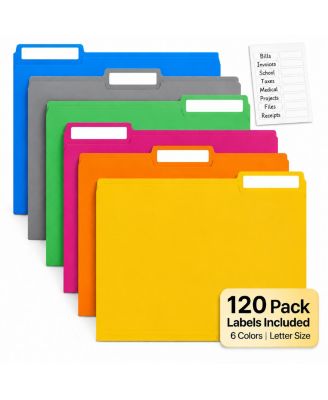 120 Pack Colored Manila File Folders 13 Cut Tabs Assorted Colors Letter Size