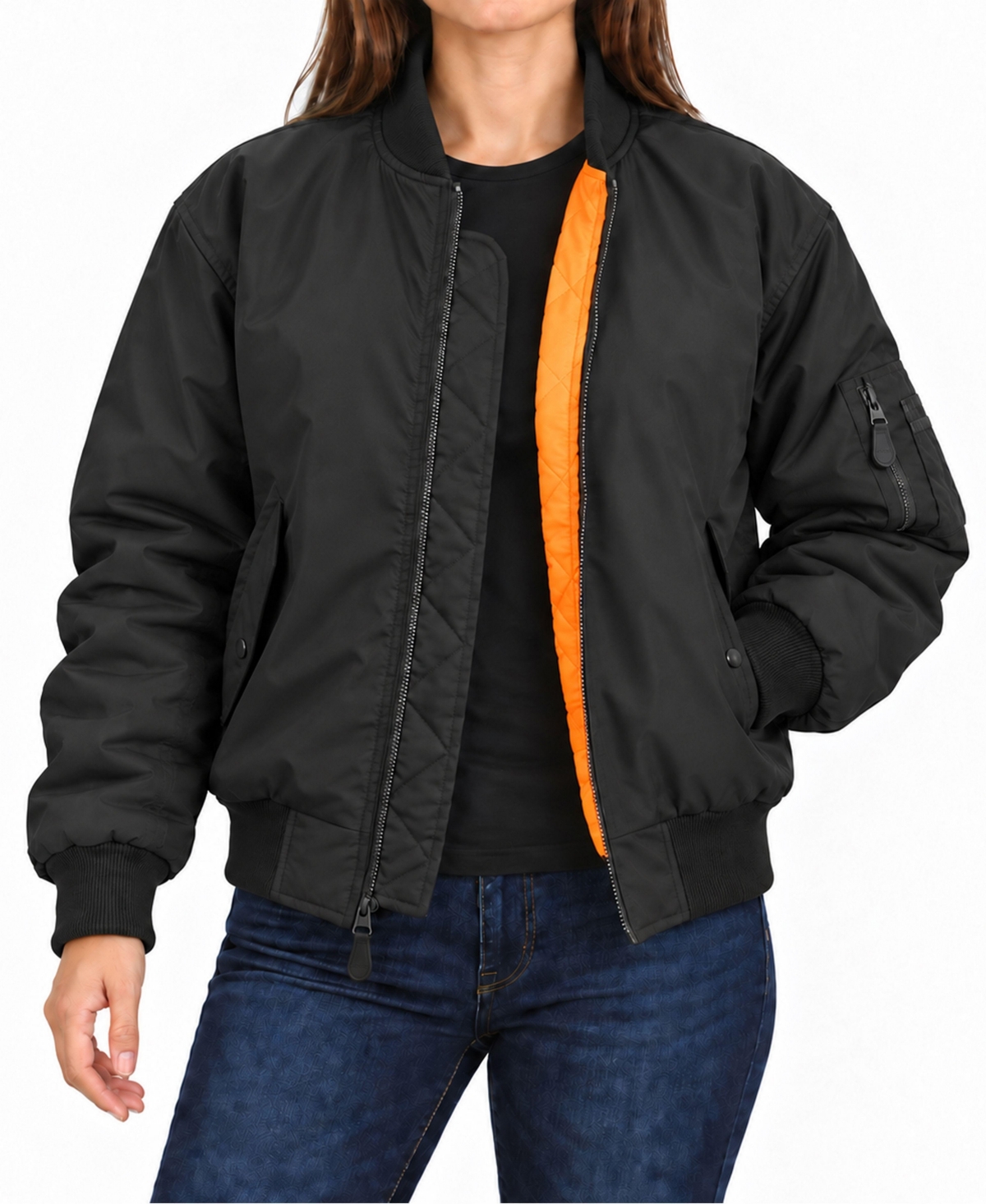 Galaxy By Harvic Women's Spire Antivento Loose Fit Heavyweight Ma-1 Flight Bomber Jacket