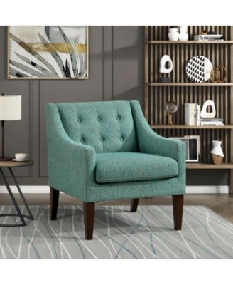 Button-Tufted Polyester Accent Chair, 300LBS Plywood Frame Armchair with Rubber Wood Legs and Zippered Seat Cover