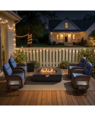 Outdoor Wicker Conversation Set with Fire Pit Table, 6" Olefin Cushions, All Weather Patio Furniture